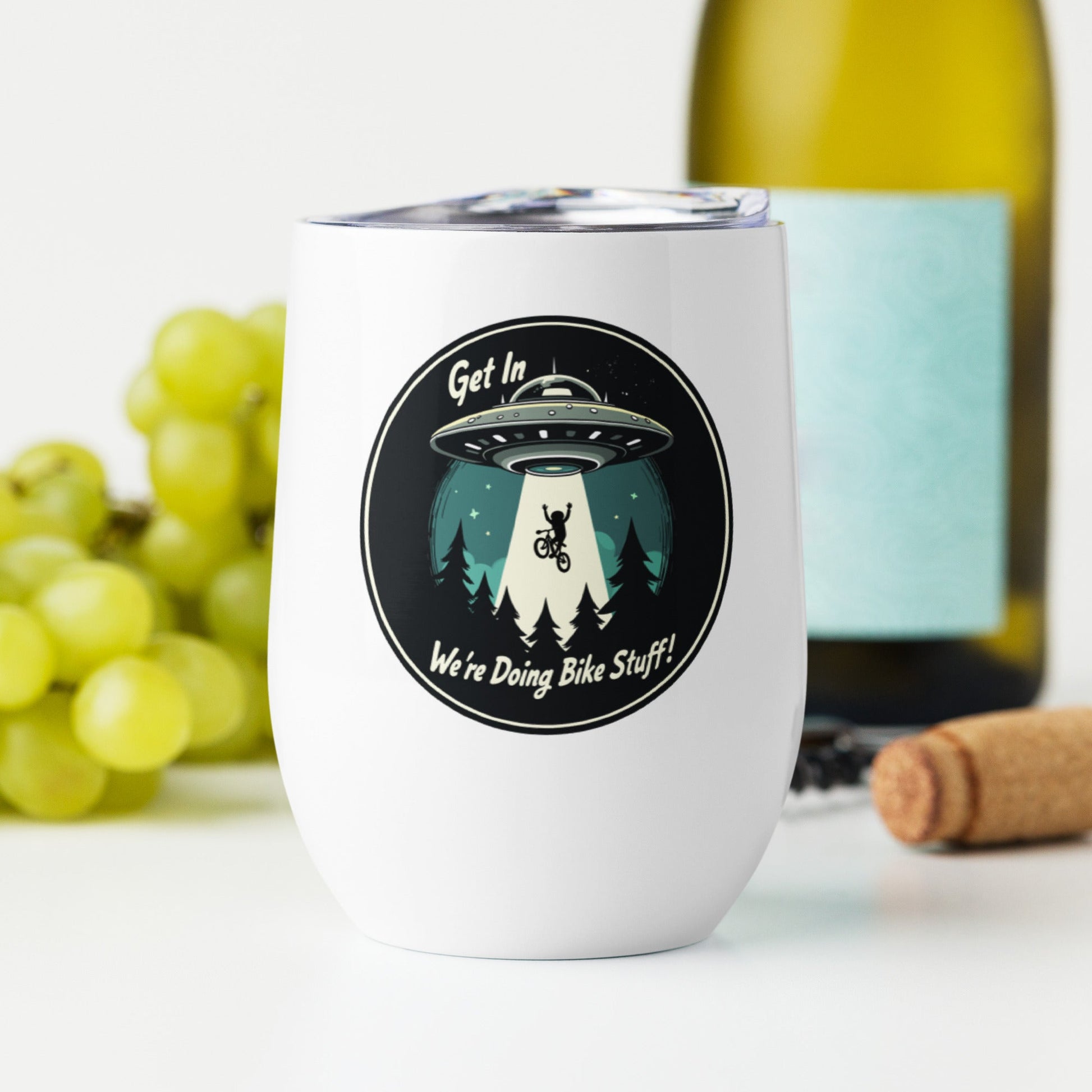 Mountain Biker - UFO Abduction Stainless Steel Wine Tumbler - Steel Tumbler - Discovery Co.