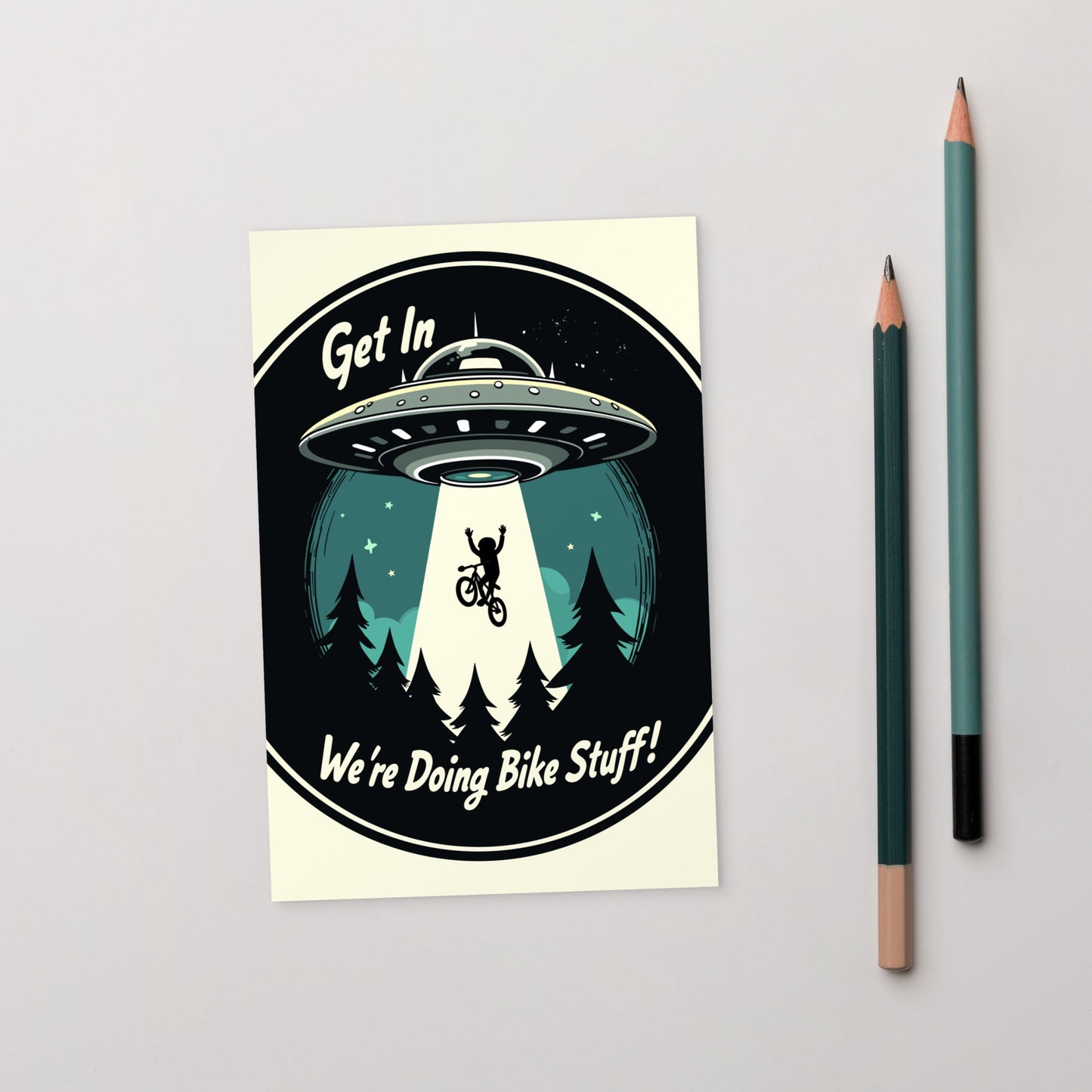 Mountain Biker - UFO Abduction Standard Postcard - Post Cards - Discovery Co.