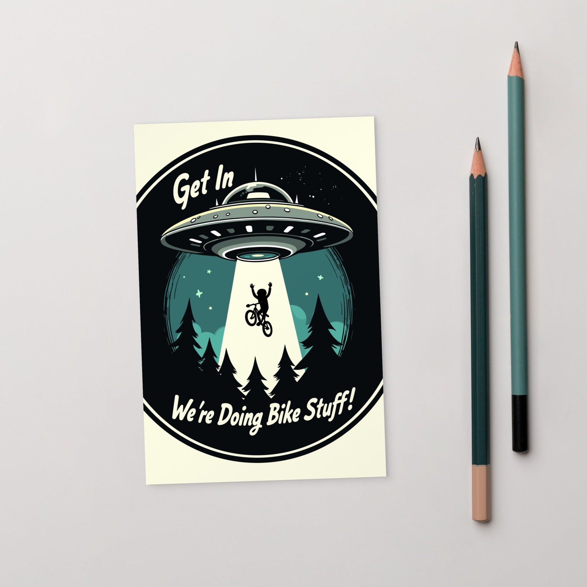 Mountain Biker - UFO Abduction Standard Postcard - Post Cards - Discovery Co.