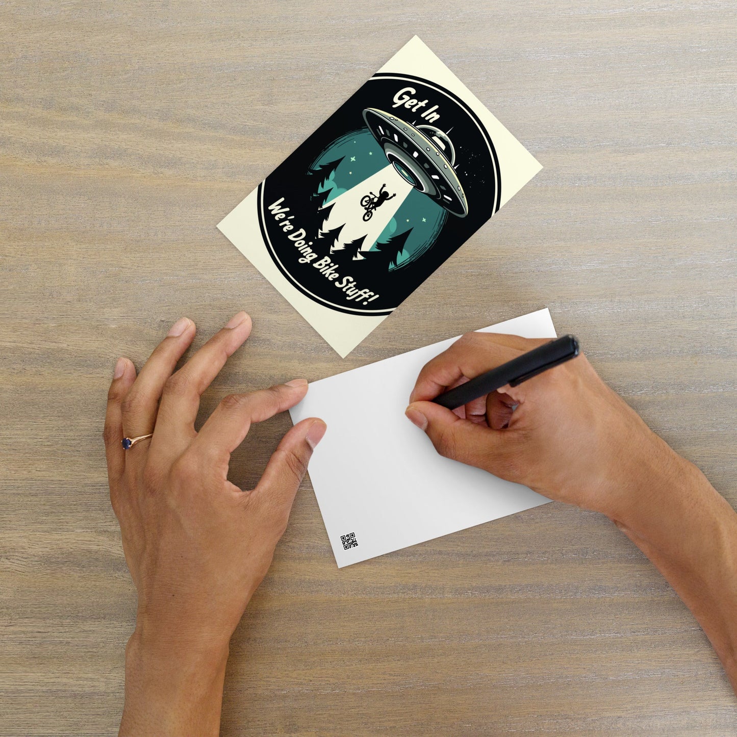 Mountain Biker - UFO Abduction Standard Postcard - Post Cards - Discovery Co.