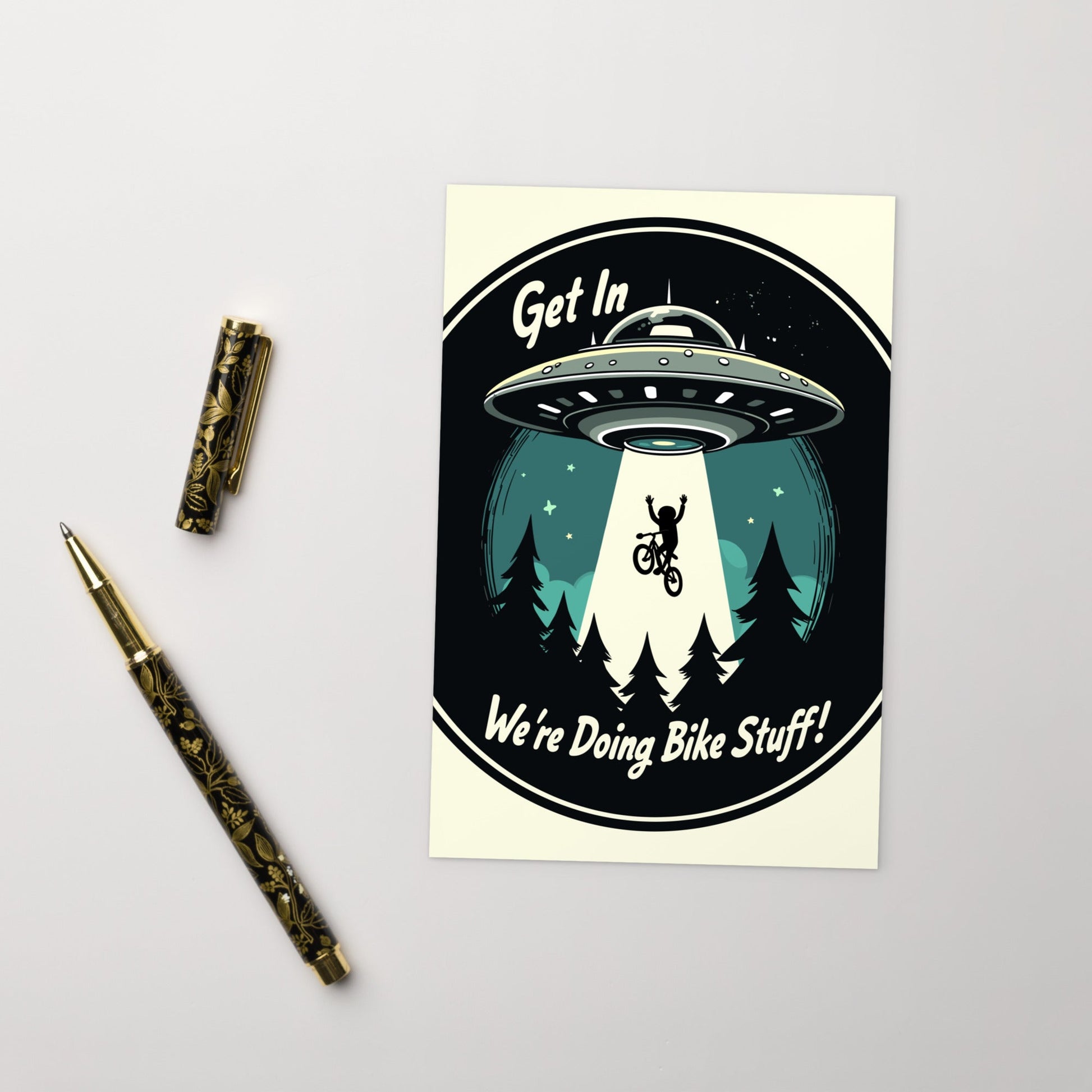 Mountain Biker - UFO Abduction Standard Postcard - Post Cards - Discovery Co.