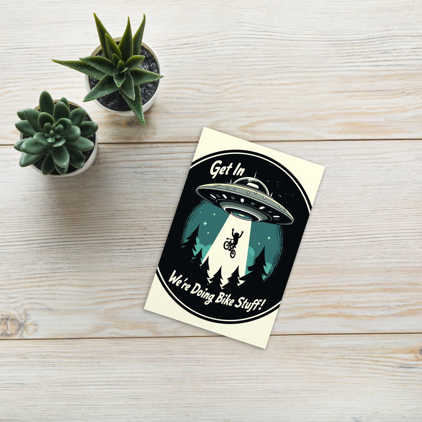 Mountain Biker - UFO Abduction Standard Postcard - Post Cards - Discovery Co.