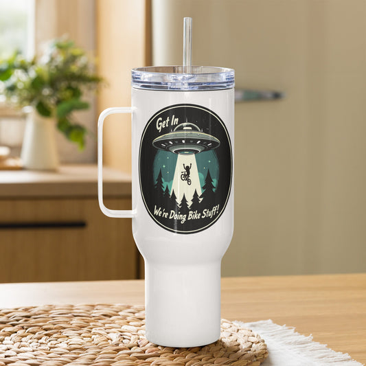 Mountain Biker - UFO Abduction Travel Mug With Handle (25 oz and 40 oz) - Travel Mug - Discovery Co.