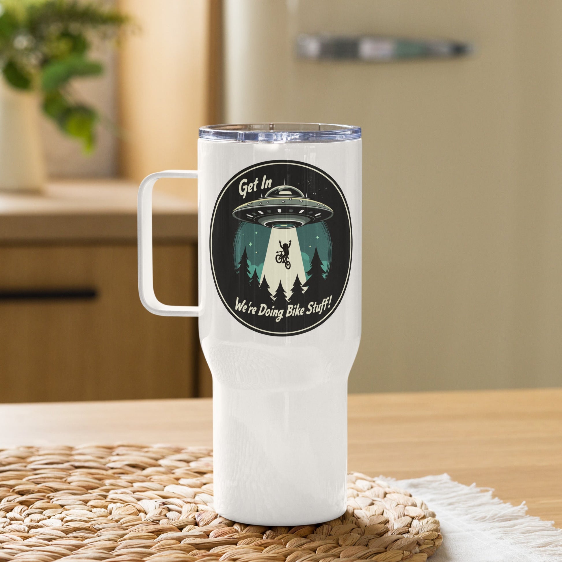 Mountain Biker - UFO Abduction Travel Mug With Handle (25 oz and 40 oz) - Travel Mug - Discovery Co.