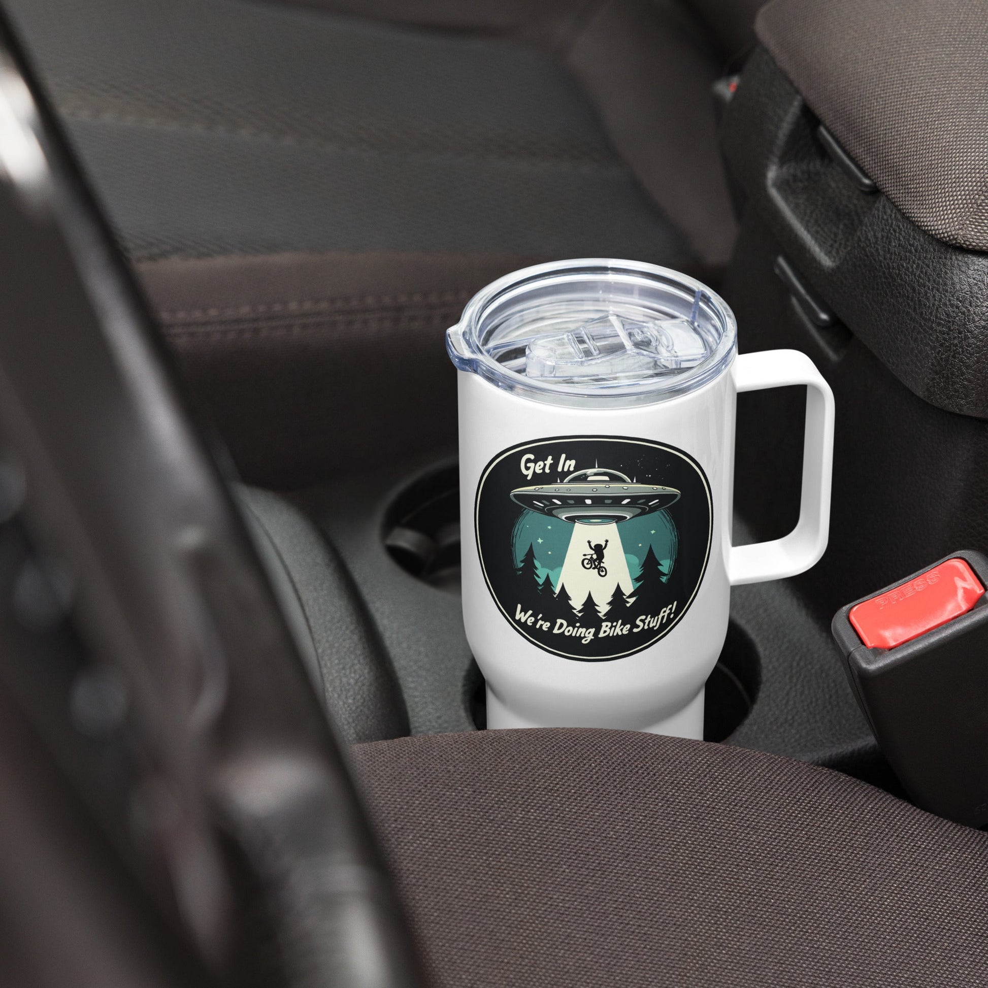 Mountain Biker - UFO Abduction Travel Mug With Handle (25 oz and 40 oz) - Travel Mug - Discovery Co.