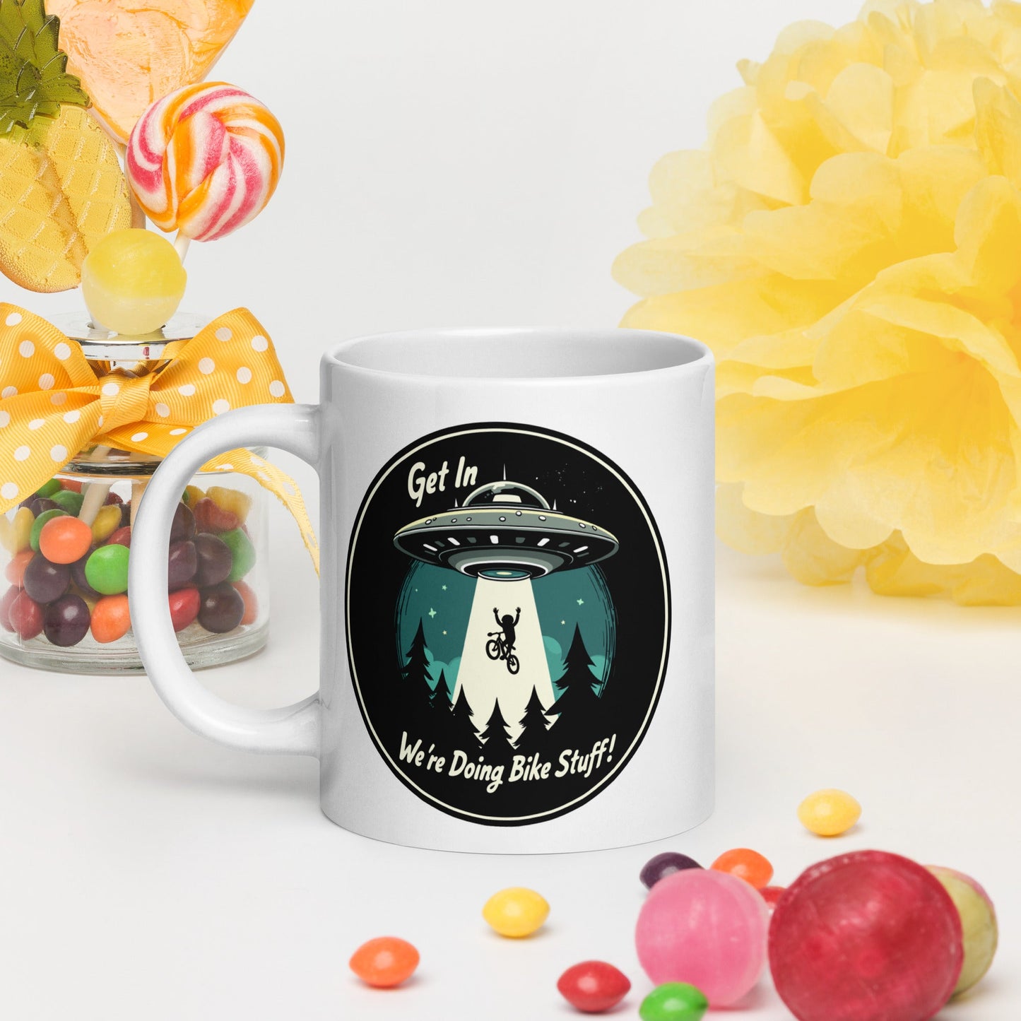 Mountain Biking - UFO Abduction White Glossy Mug (11 oz, 15 oz, 20 oz) - Mugs - Discovery Co.