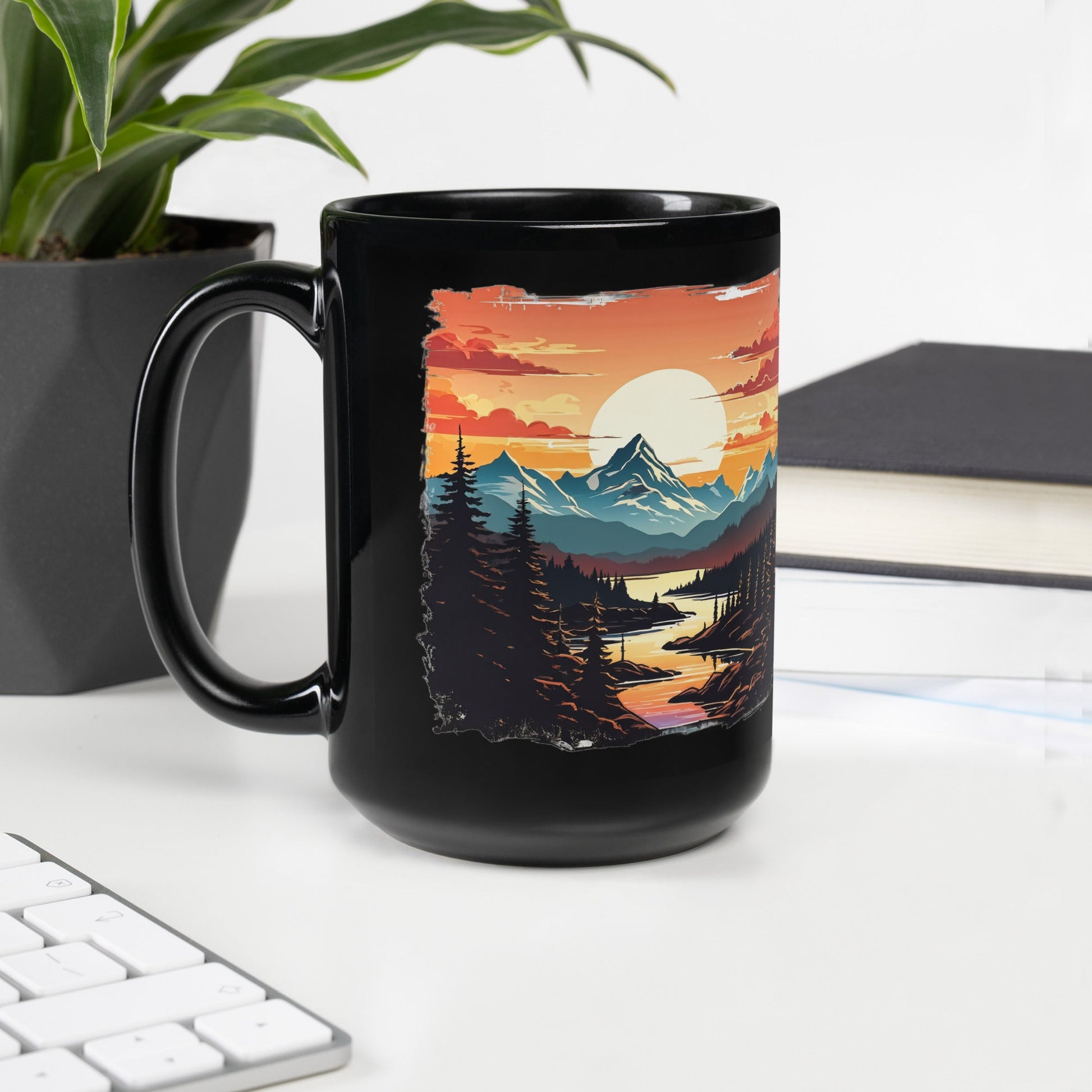 Mountain Stream Black Glossy Mug (11 oz, 15 oz) - Discovery Co.