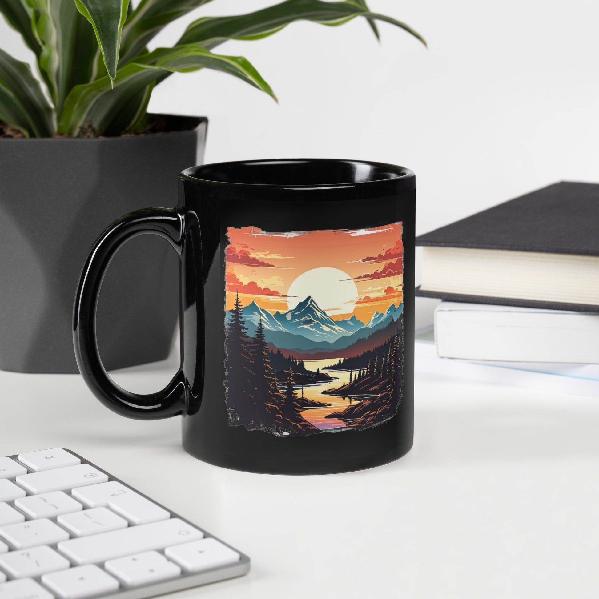 Mountain Stream Black Glossy Mug (11 oz, 15 oz) - Mugs - Discovery Co.