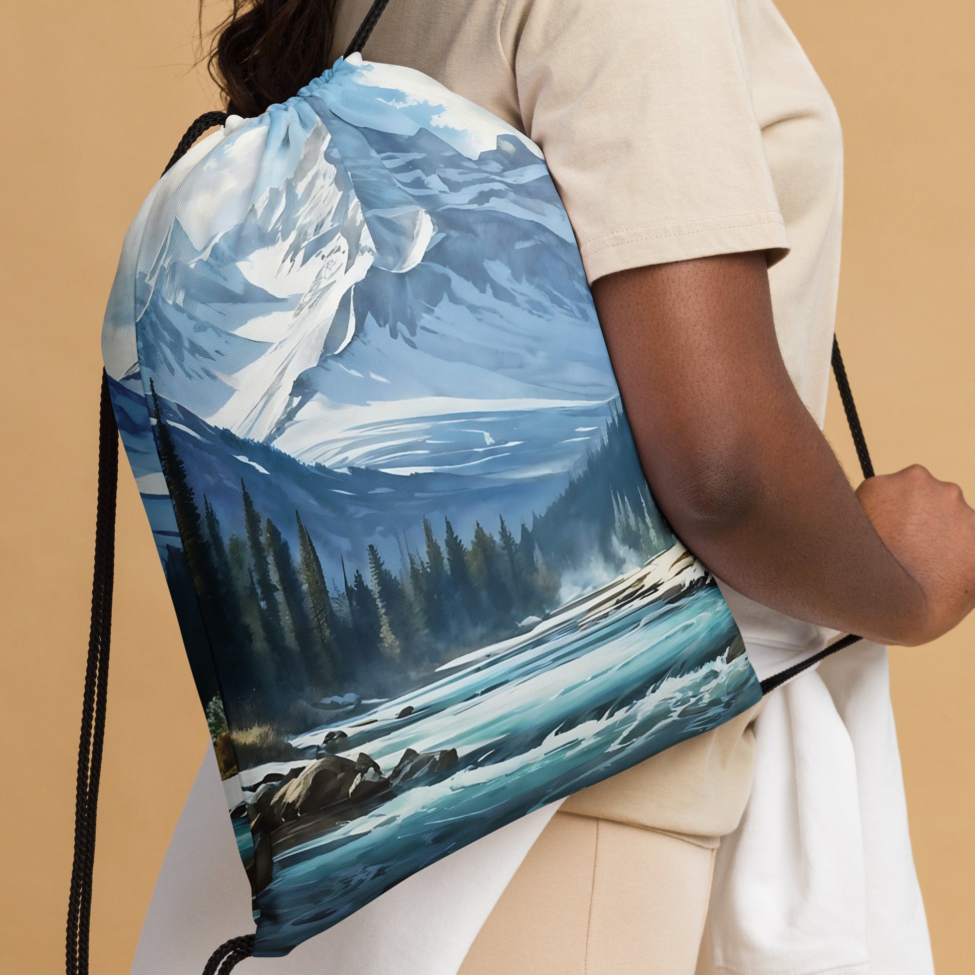 Mountains By The River Drawstring Bag - Drawstring Bag - Discovery Co.