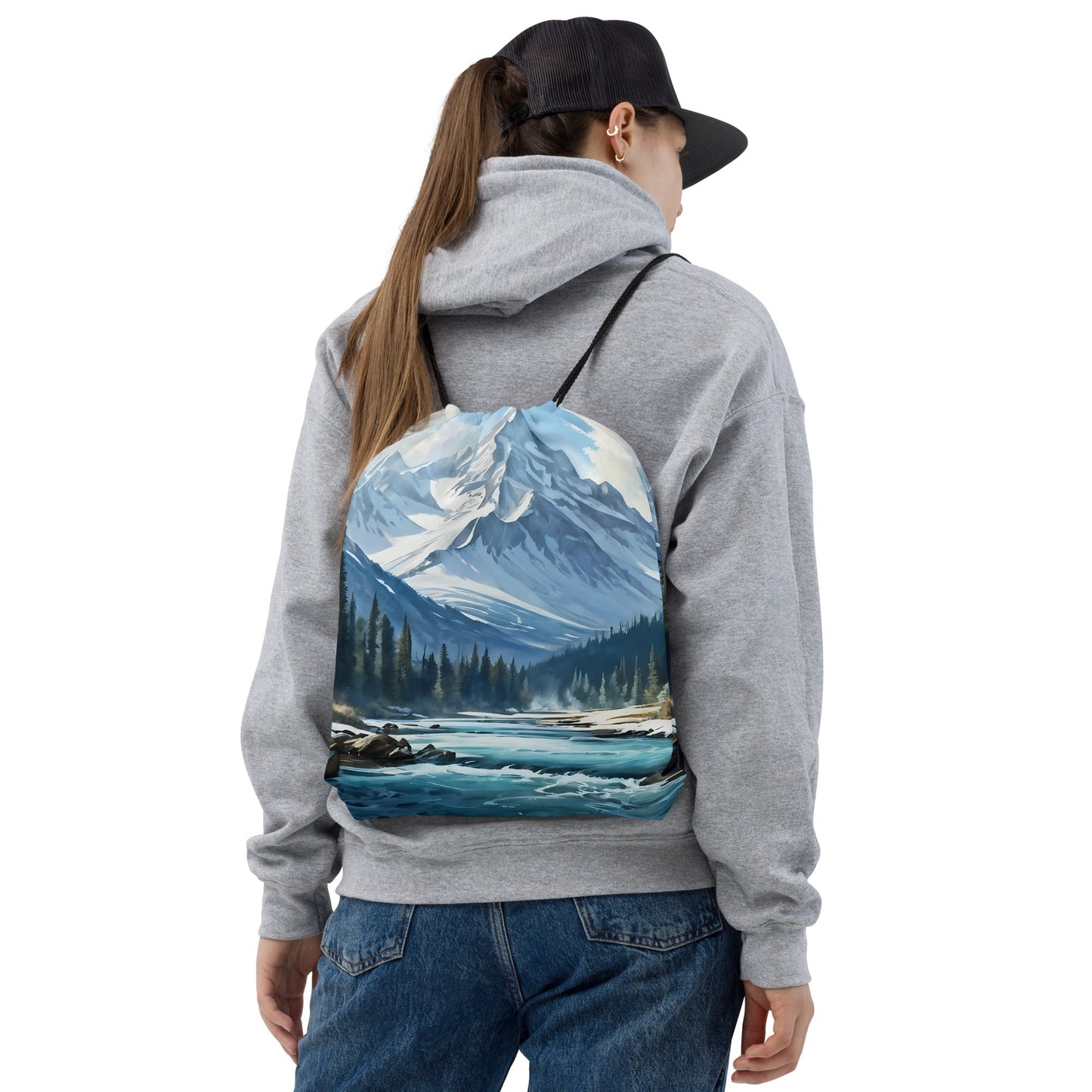 Mountains By The River Drawstring Bag - Drawstring Bag - Discovery Co.