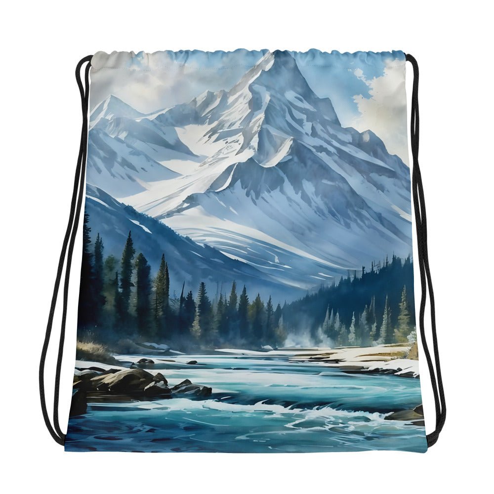Mountains By The River Drawstring Bag - Drawstring Bag - Discovery Co.
