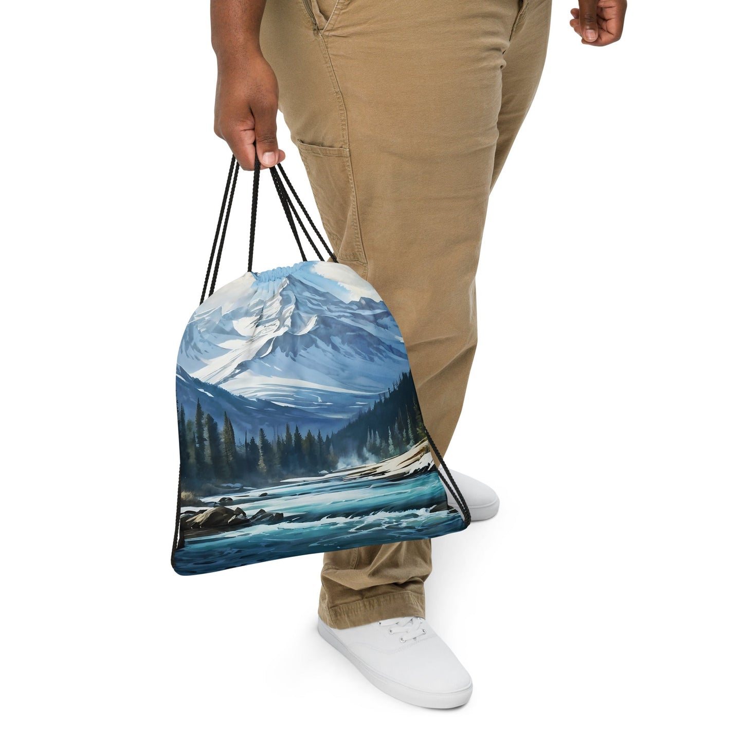 Mountains By The River Drawstring Bag - Drawstring Bag - Discovery Co.