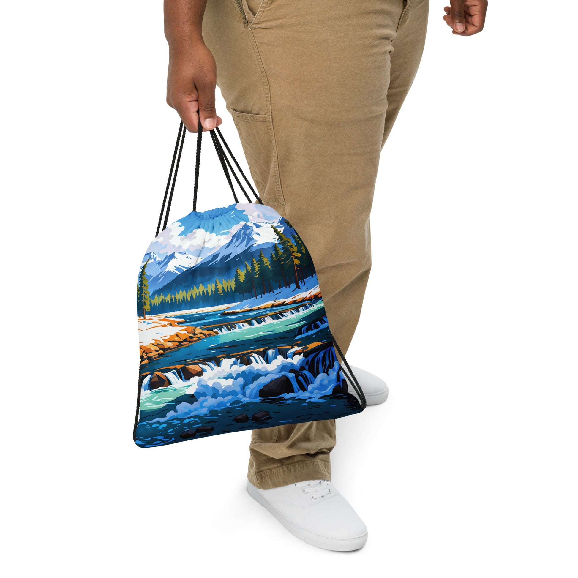 Mountains By The River II Drawstring Bag - Drawstring Bag - Discovery Co.
