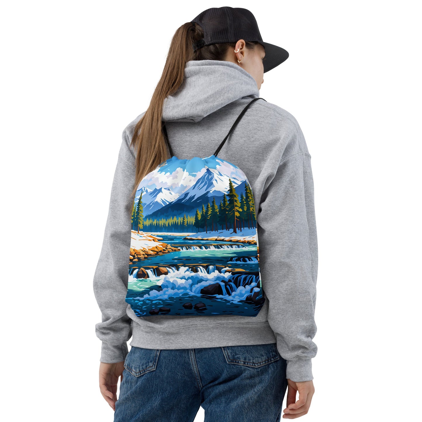Mountains By The River II Drawstring Bag - Drawstring Bag - Discovery Co.