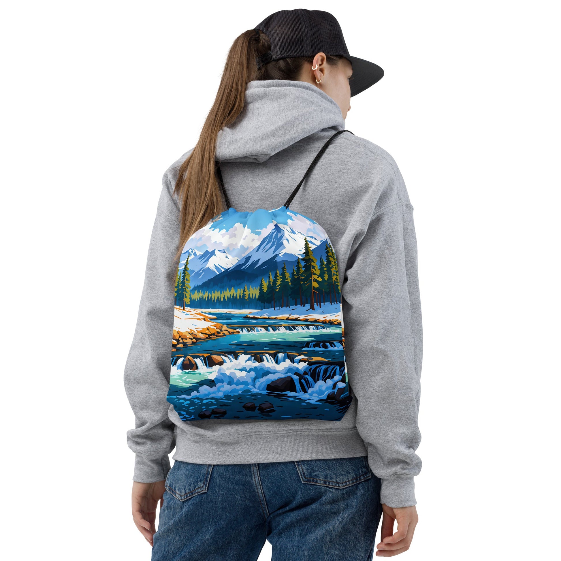 Mountains By The River II Drawstring Bag - Drawstring Bag - Discovery Co.