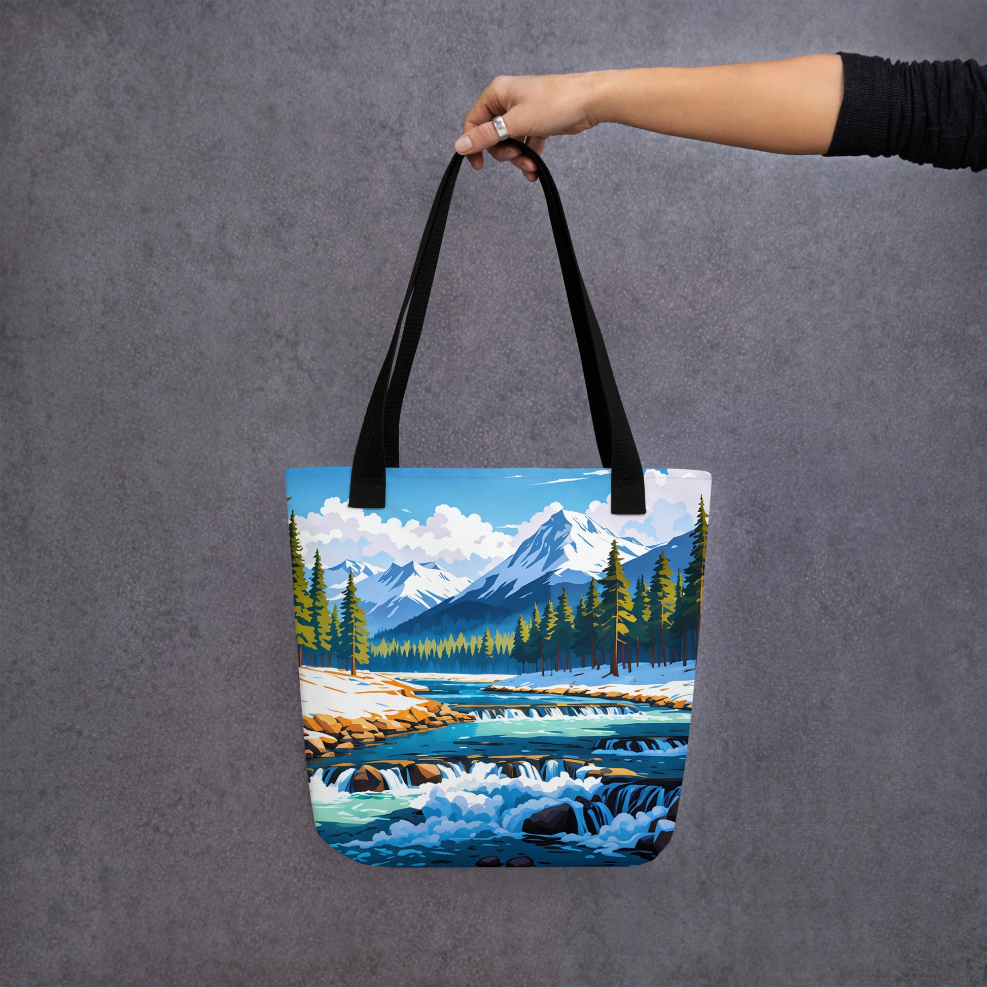 Mountains By The River II Tote Bag - Tote Bags - Discovery Co.