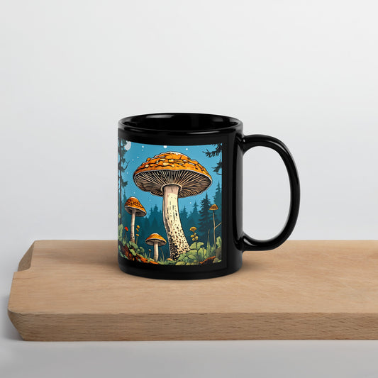 Mushroom Forest At Night Black Glossy Mug (11 oz, 15 oz) - Mugs - Discovery Co.