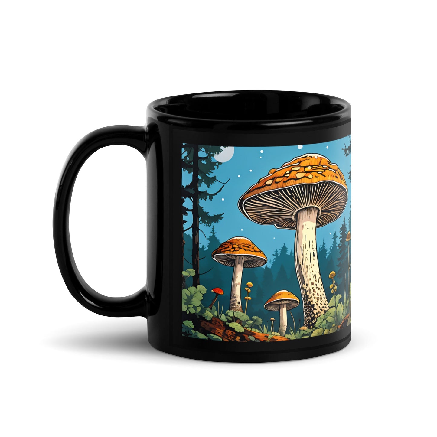 Mushroom Forest At Night Black Glossy Mug (11 oz) - Mugs - Discovery Co.