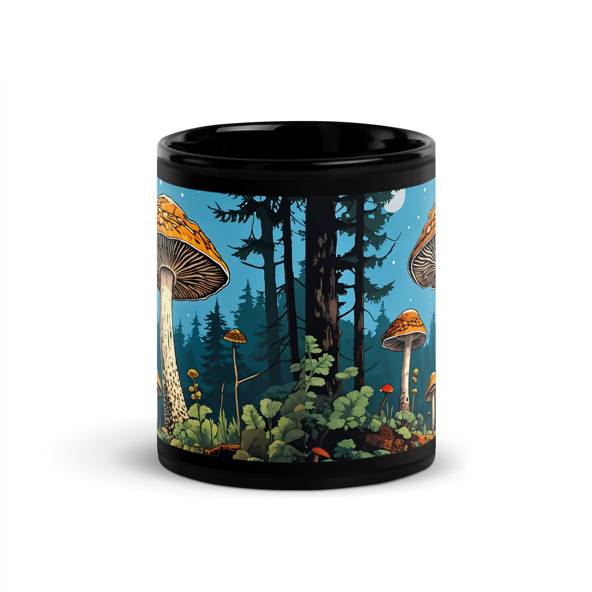 Mushroom Forest At Night Black Glossy Mug (11 oz) - Mugs - Discovery Co.