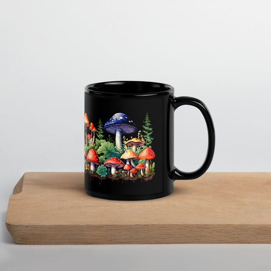 Mushroom Forest Watercolor Art Black Glossy Mug (11 oz, 15 oz) - Mugs - Discovery Co.