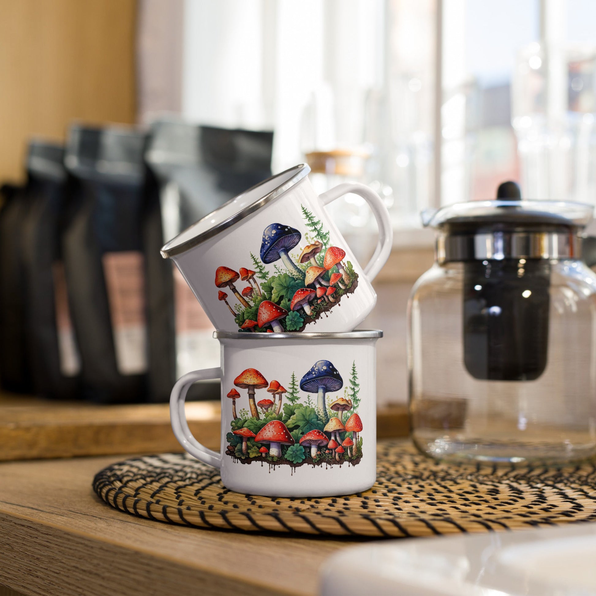 Mushroom Forest Watercolor Art Enamel Mug (12 oz) - Mugs - Discovery Co.