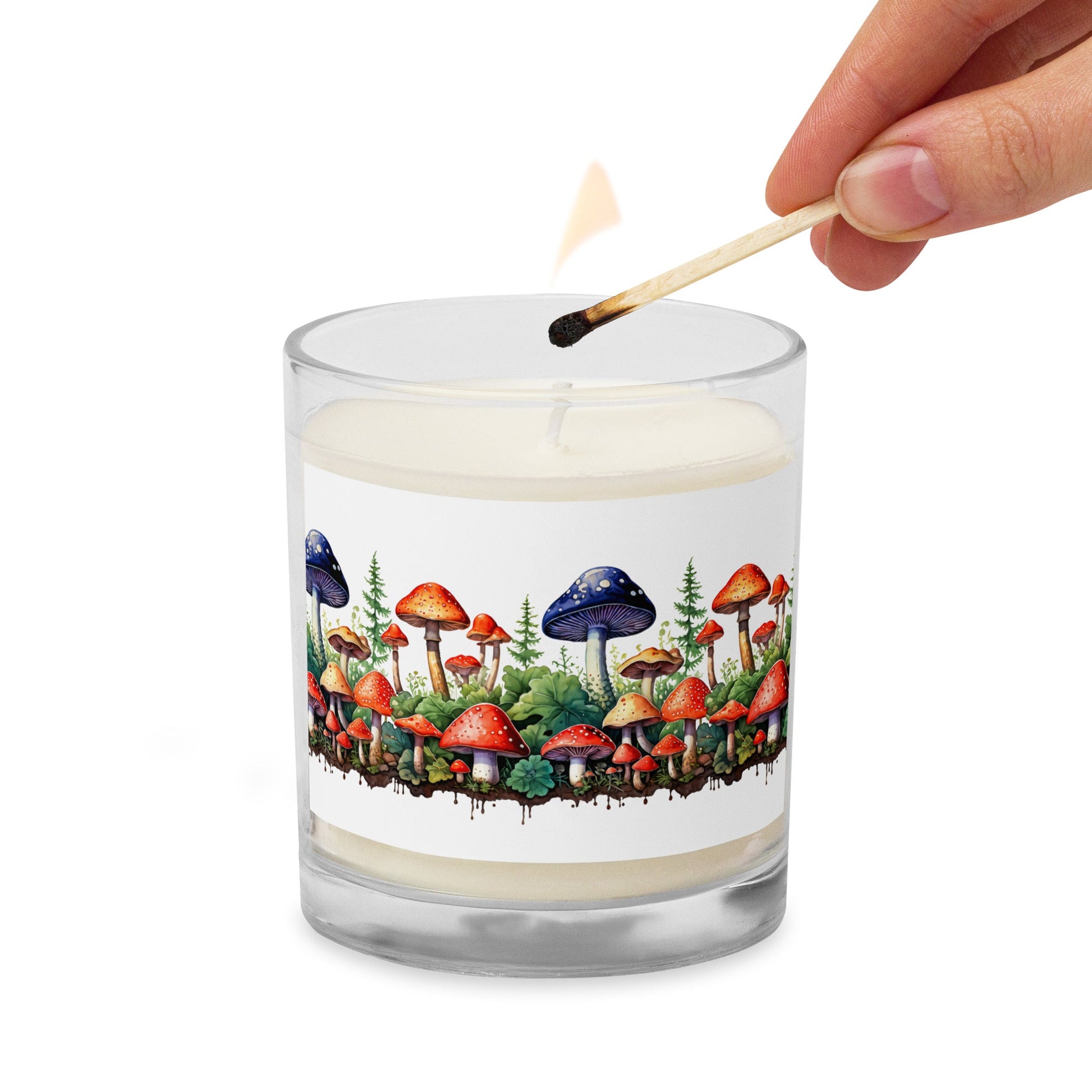 Mushroom Forest Watercolor Art Glass Jar Soy Wax Candle - Candles - Discovery Co.