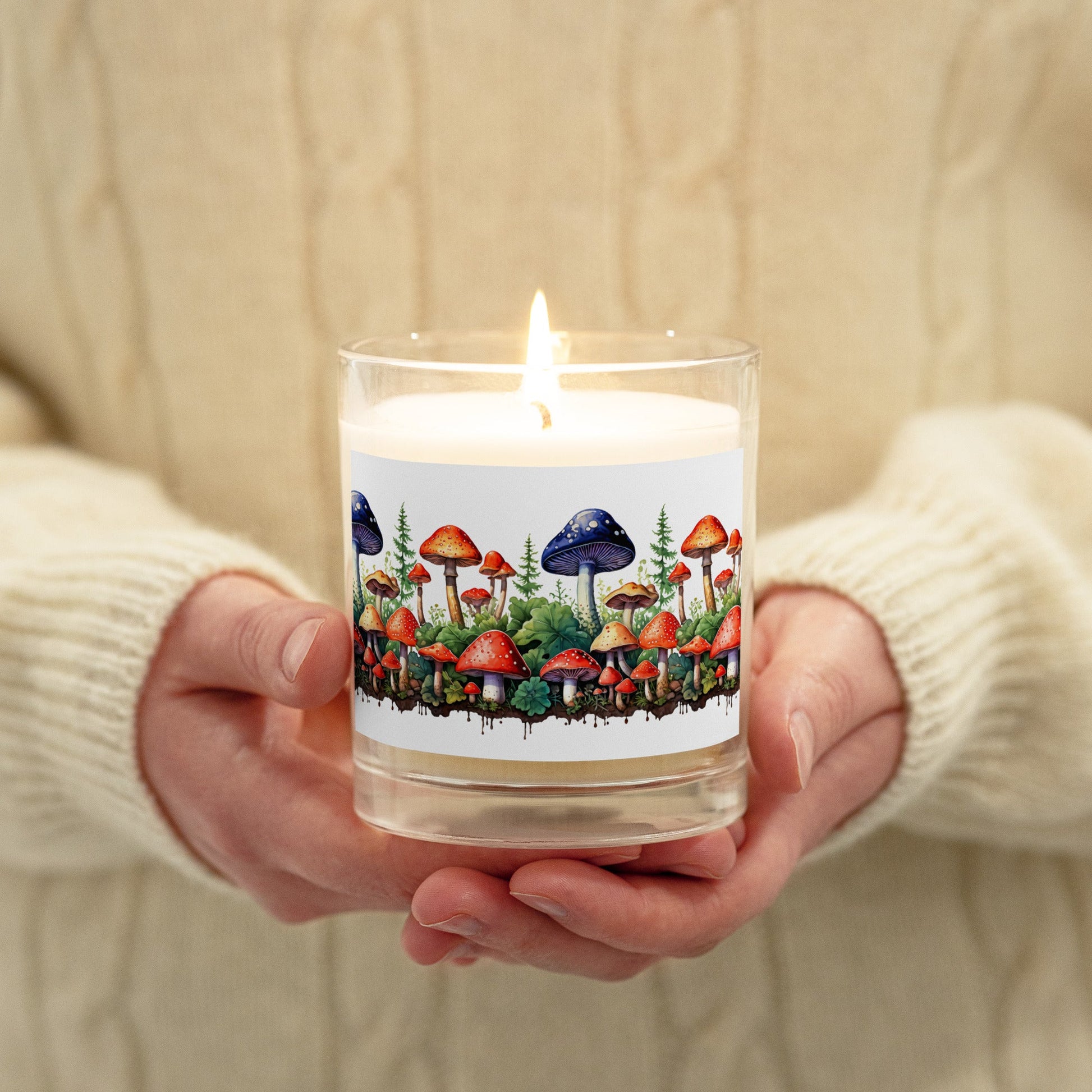 Mushroom Forest Watercolor Art Glass Jar Soy Wax Candle - Candles - Discovery Co.