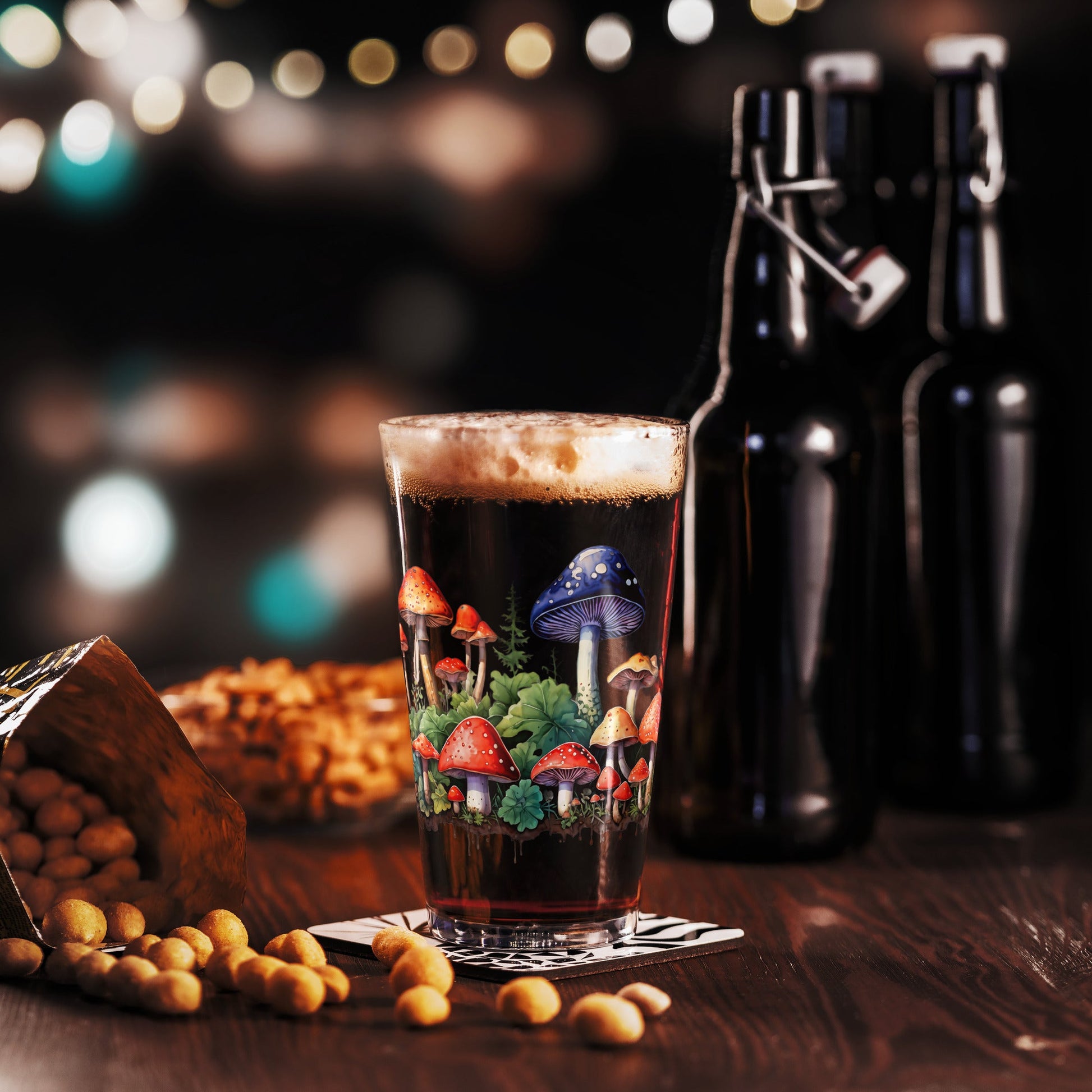 Mushroom Forest Watercolor Art Pint Glass (16 oz) - Beer Glass - Discovery Co.