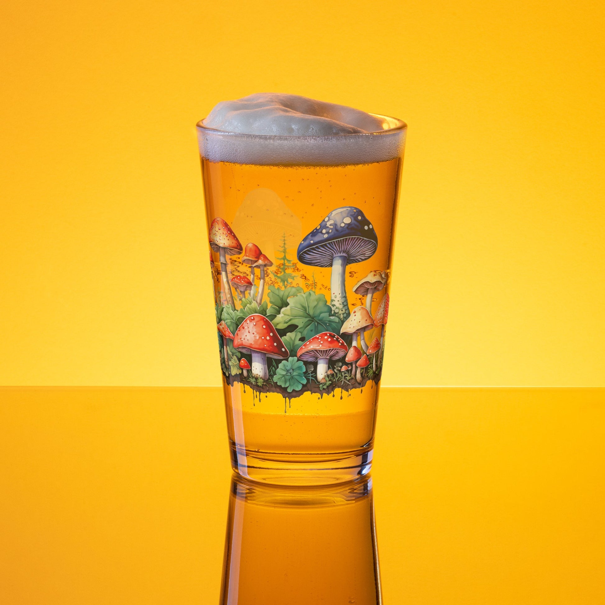 Mushroom Forest Watercolor Art Pint Glass (16 oz) - Beer Glass - Discovery Co.