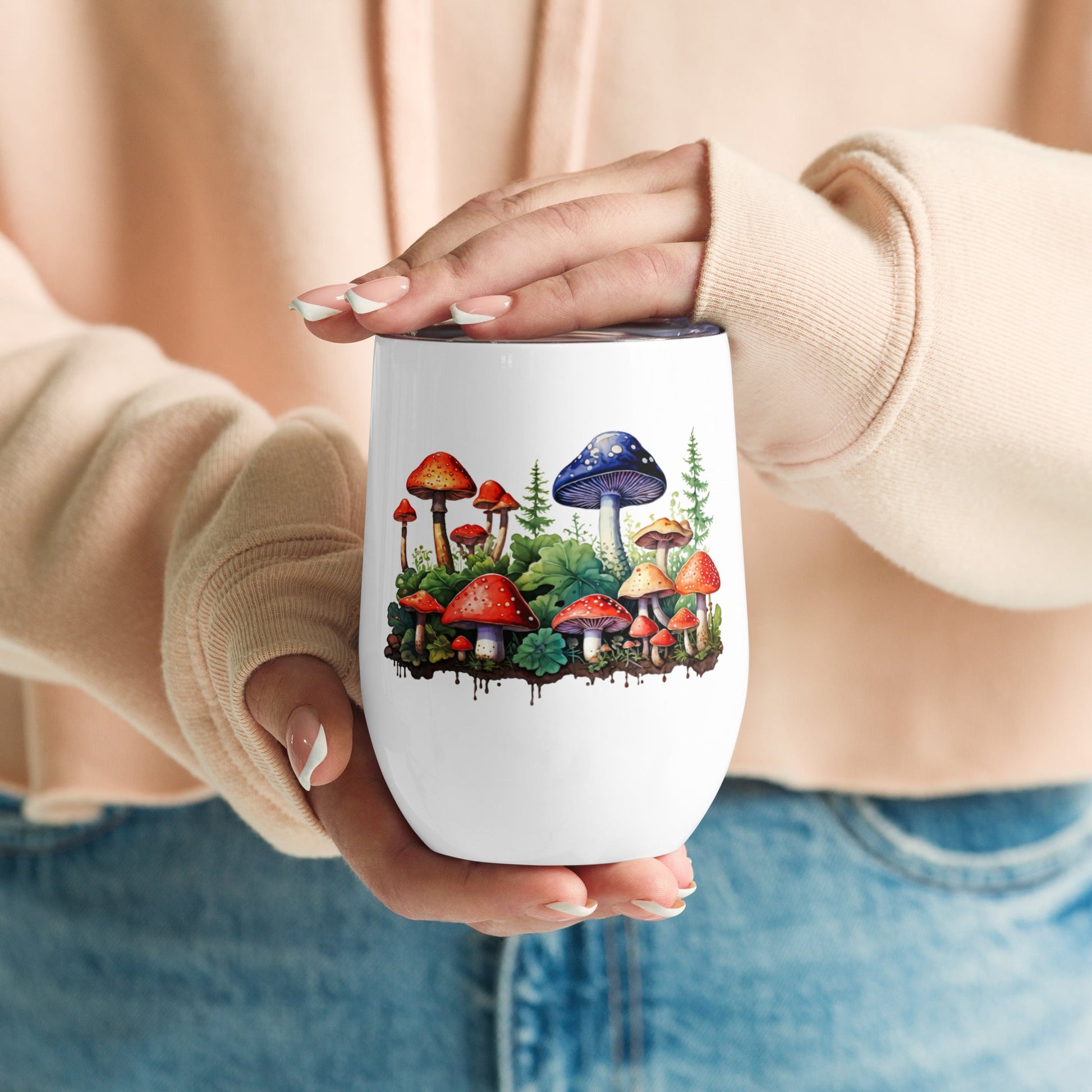 Mushroom Forest Watercolor Art Stainless Steel Wine Tumbler - Tumblers - Discovery Co.