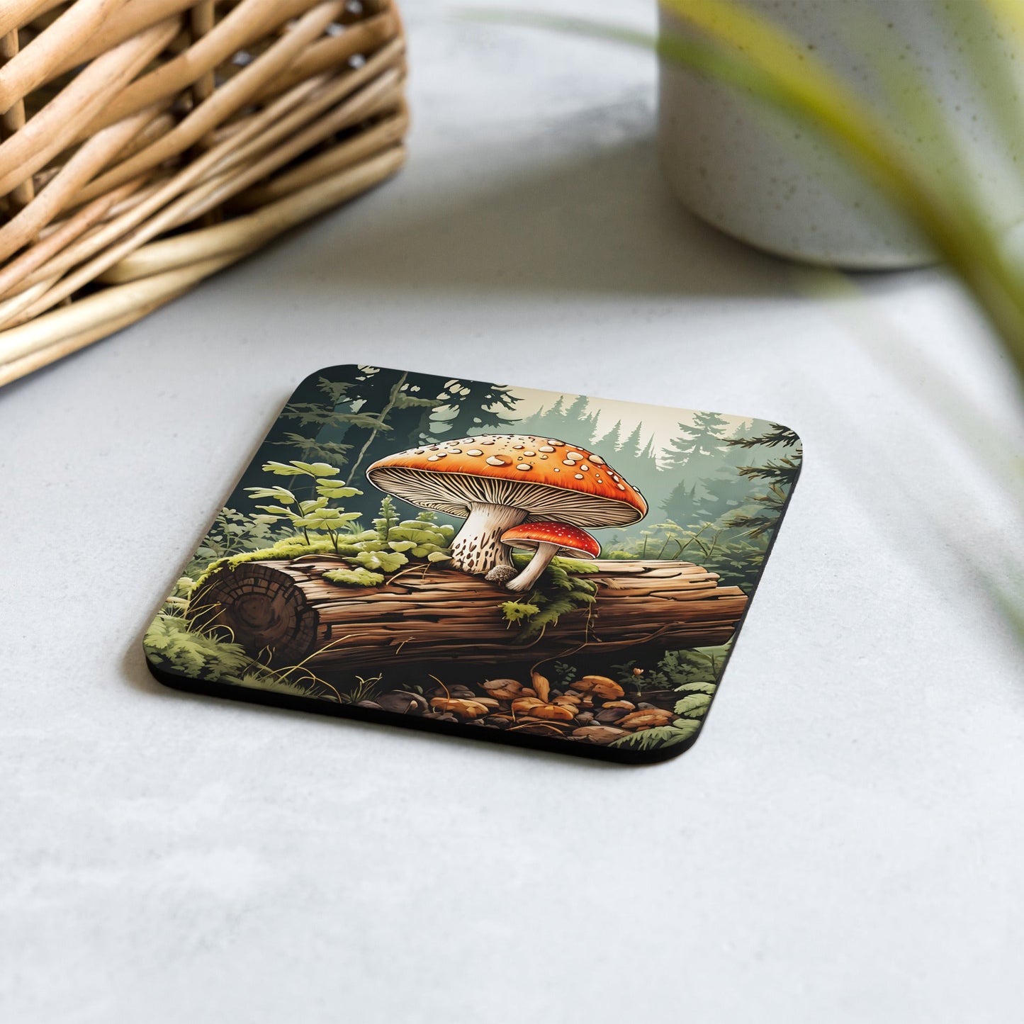 Mushroom Log Cork-back Coaster - Coasters - Discovery Co.