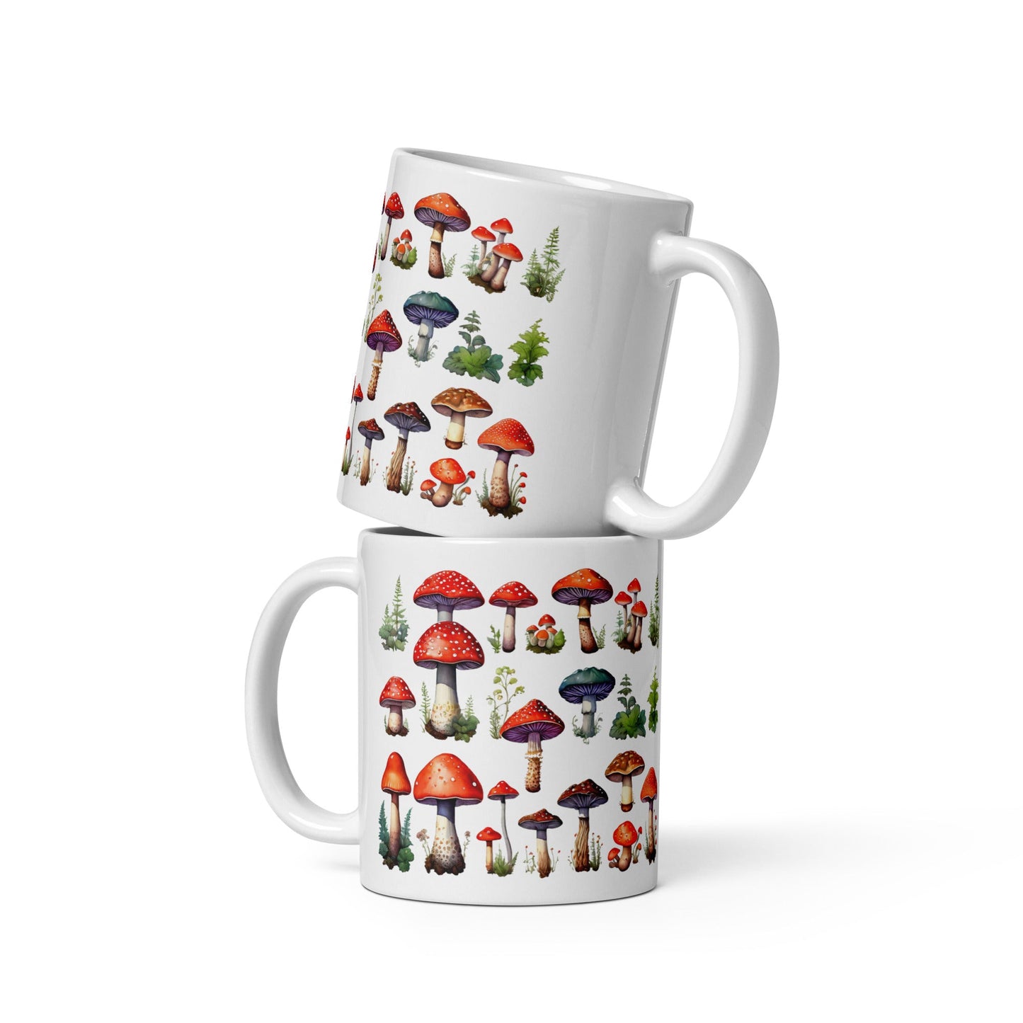 Mushroom Plate Watercolor Art White Glossy Mug (11 oz, 15 oz, 20 oz) - Mugs - Discovery Co.