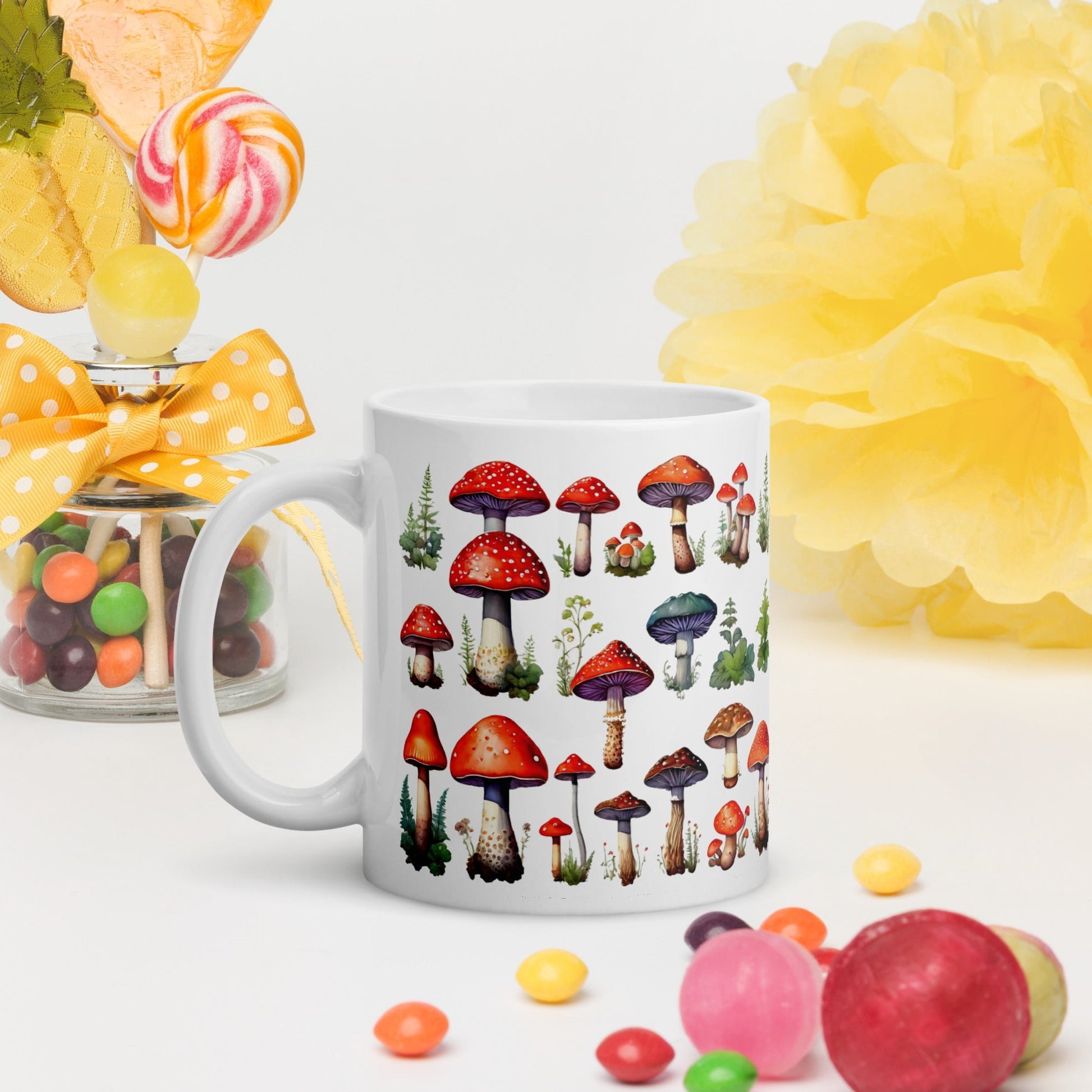 Mushroom Plate Watercolor Art White Glossy Mug (11 oz, 15 oz, 20 oz) - Mugs - Discovery Co.