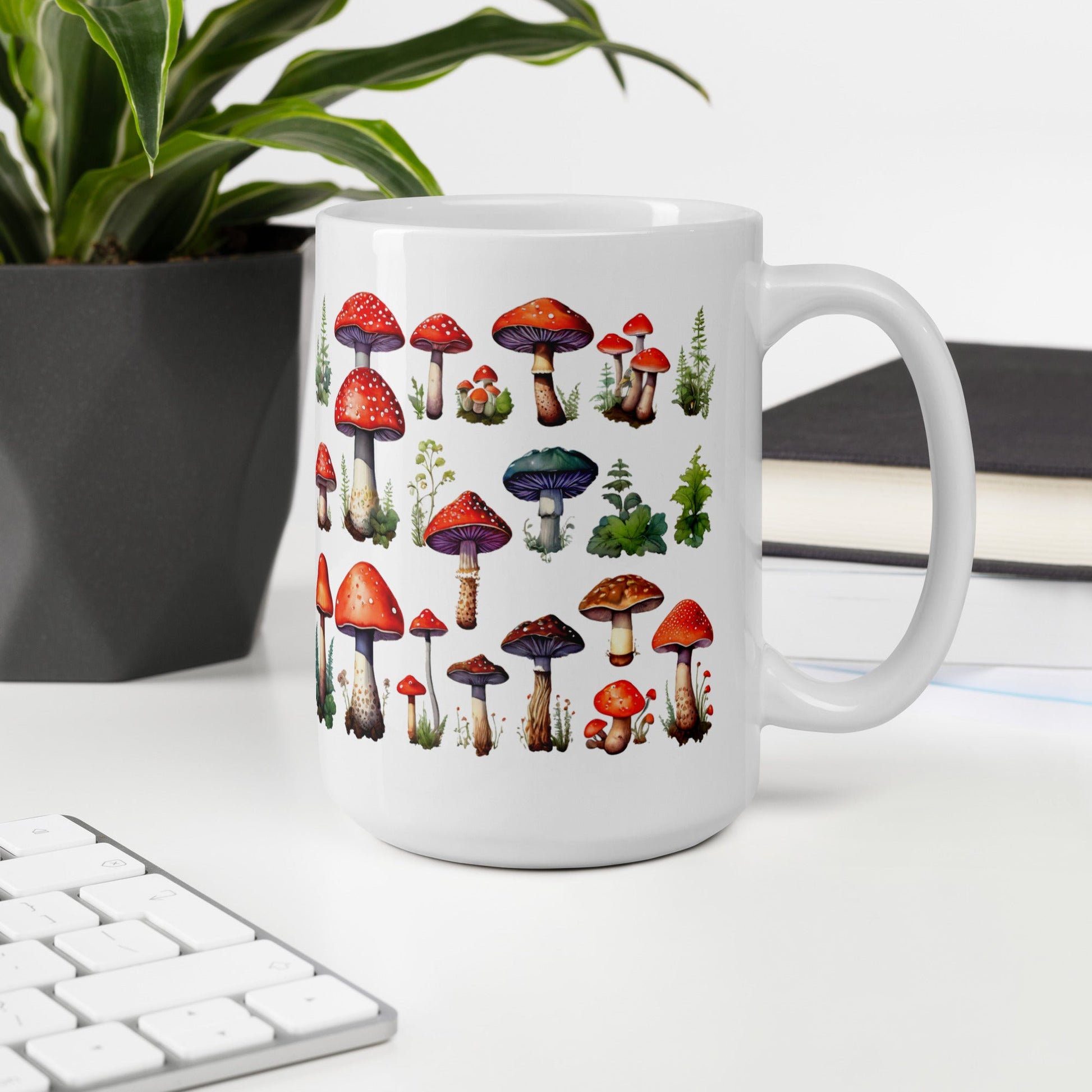 Mushroom Plate Watercolor Art White Glossy Mug (11 oz, 15 oz, 20 oz) - Mugs - Discovery Co.