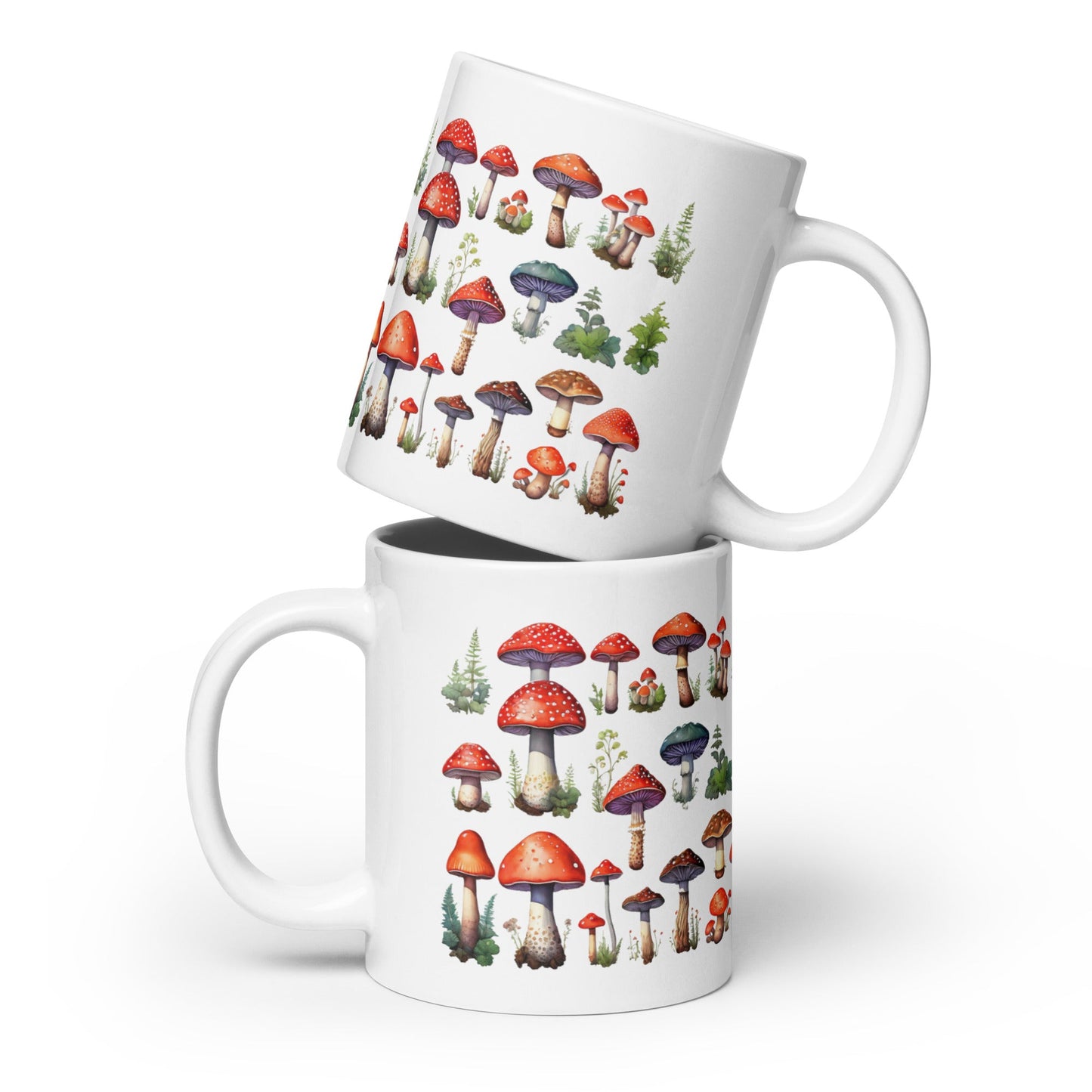 Mushroom Plate Watercolor Art White Glossy Mug (11 oz, 15 oz, 20 oz) - Mugs - Discovery Co.