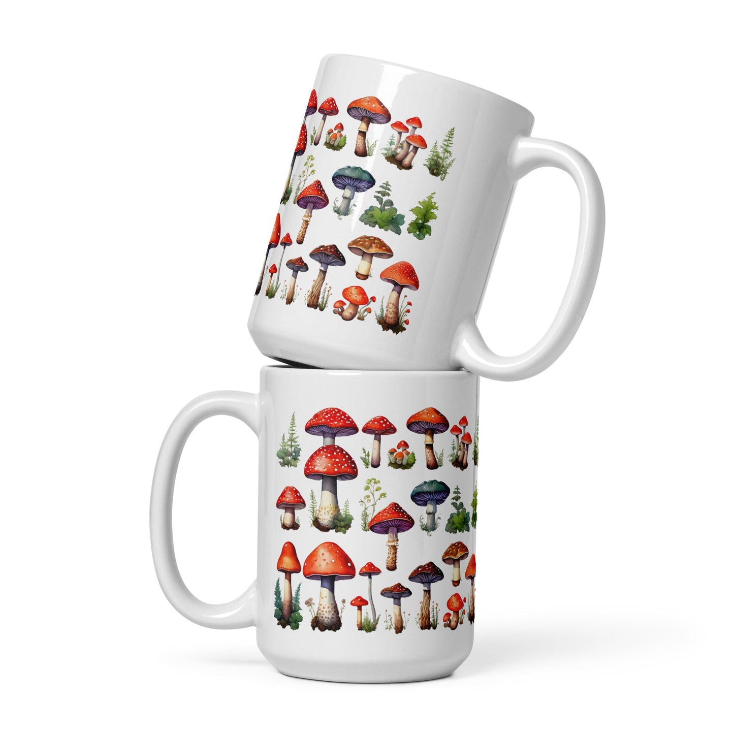 Mushroom Plate Watercolor Art White Glossy Mug (11 oz, 15 oz, 20 oz) - Mugs - Discovery Co.