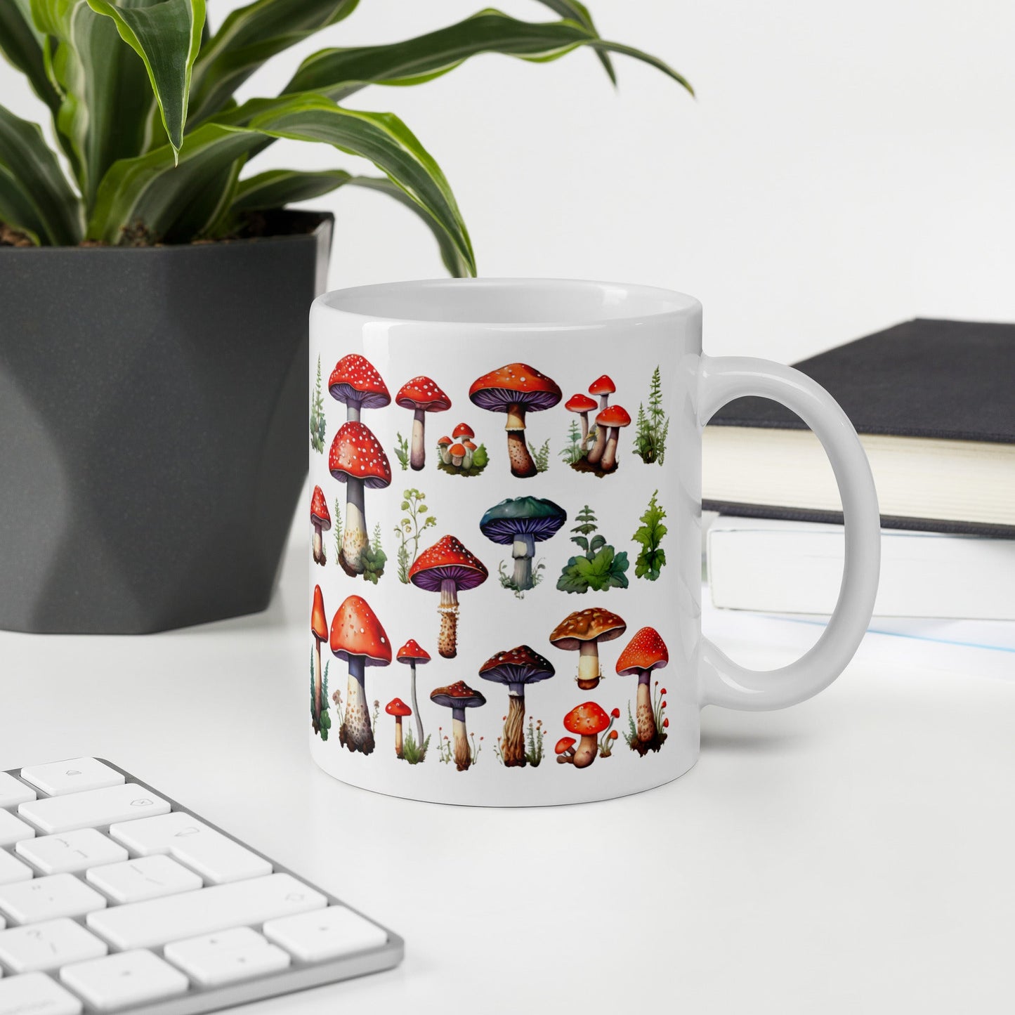 Mushroom Plate Watercolor Art White Glossy Mug (11 oz, 15 oz, 20 oz) - Mugs - Discovery Co.