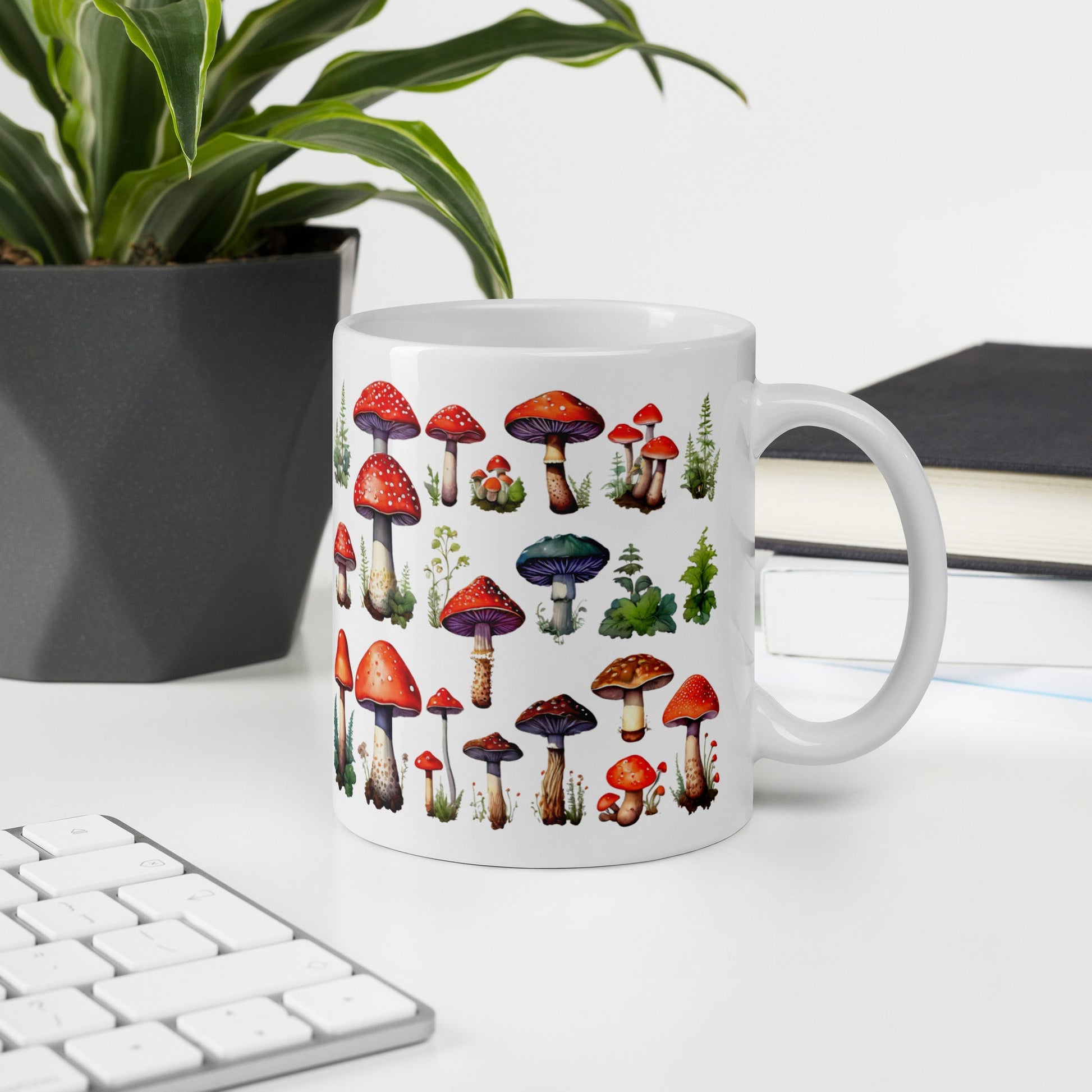 Mushroom Plate Watercolor Art White Glossy Mug (11 oz, 15 oz, 20 oz) - Mugs - Discovery Co.
