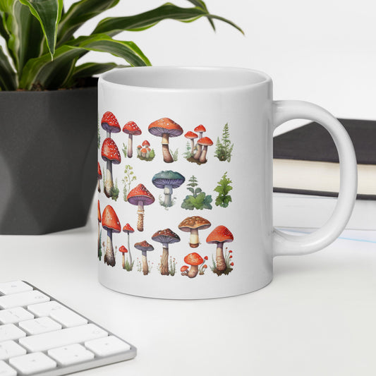 Mushroom Plate Watercolor Art White Glossy Mug (11 oz, 15 oz, 20 oz) - Mugs - Discovery Co.