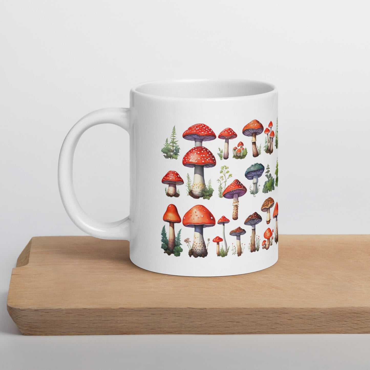 Mushroom Plate Watercolor Art White Glossy Mug (11 oz, 15 oz, 20 oz) - Mugs - Discovery Co.