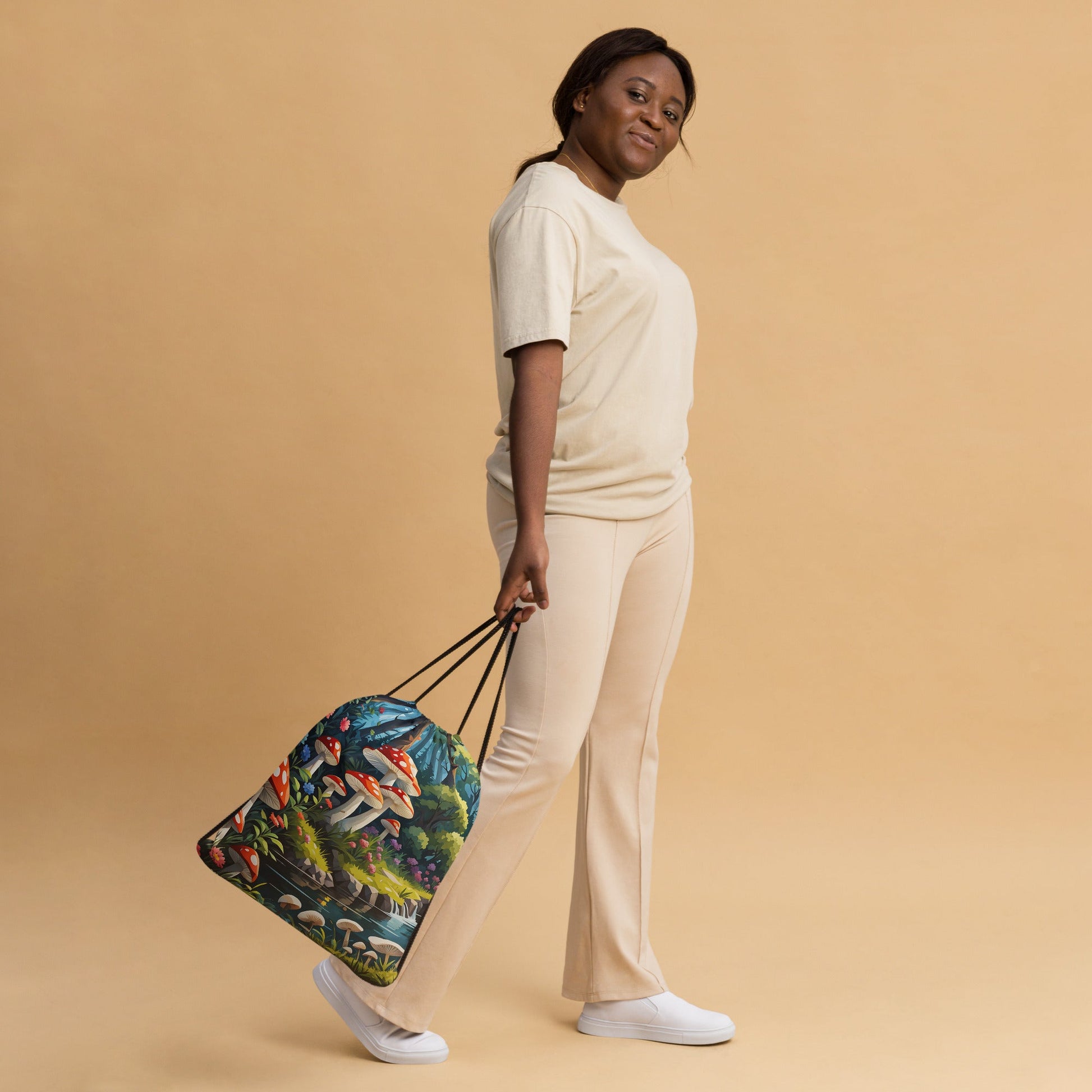 Mushrooms By The River II Drawstring Bag - Drawstring Bag - Discovery Co.