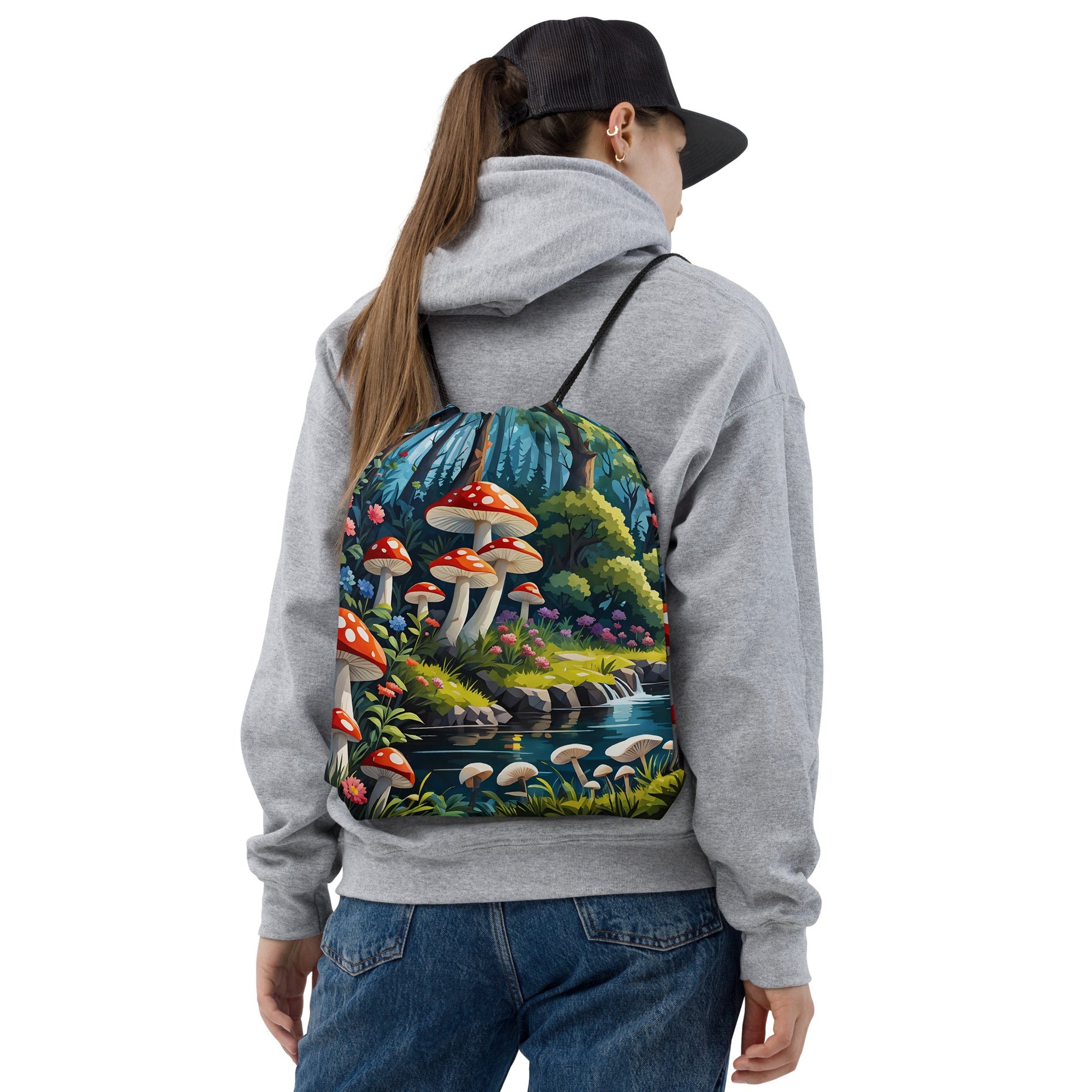 Mushrooms By The River II Drawstring Bag - Drawstring Bag - Discovery Co.