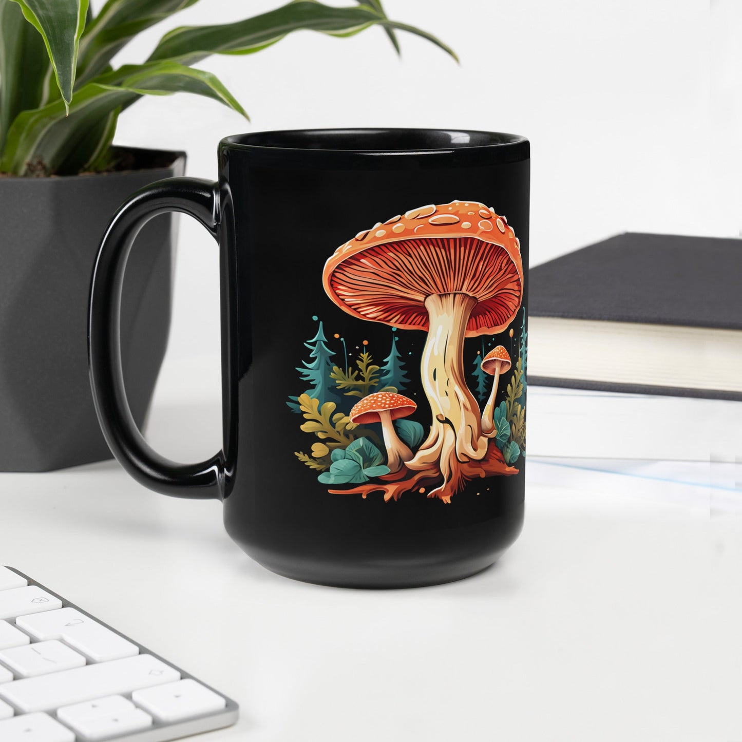 Mushrooms In The Forest Black Glossy Mug (11 oz, 15 oz) - Mugs - Discovery Co.