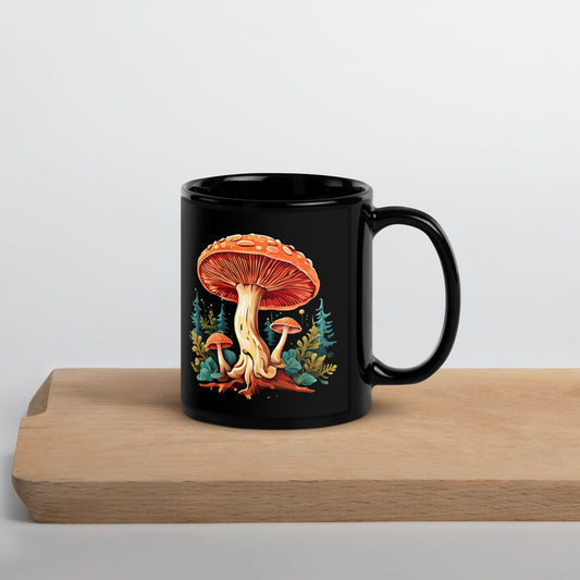 Mushrooms In The Forest Black Glossy Mug (11 oz, 15 oz) - Mugs - Discovery Co.