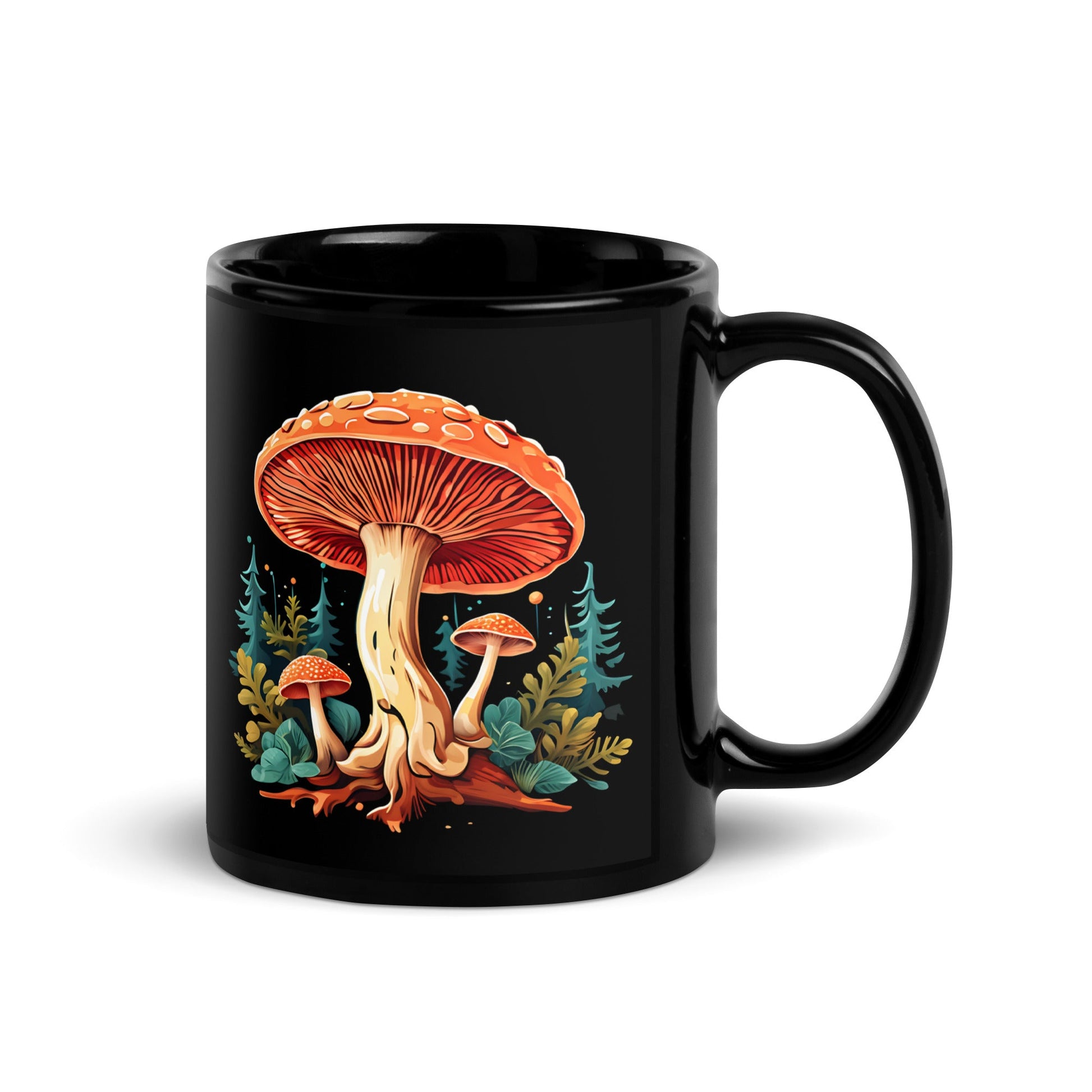 Mushrooms In The Forest Black Glossy Mug (11 oz) - Mugs - Discovery Co.