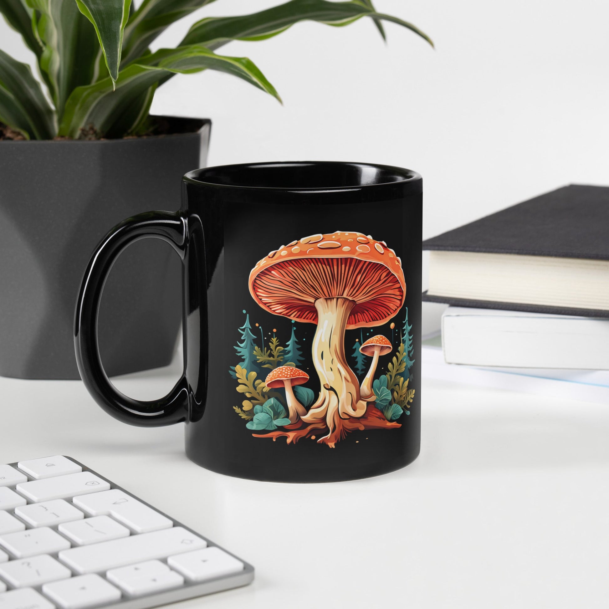 Mushrooms In The Forest Black Glossy Mug (11 oz) - Mugs - Discovery Co.