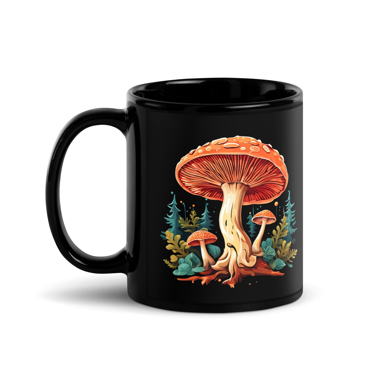 Mushrooms In The Forest Black Glossy Mug (11 oz) - Mugs - Discovery Co.