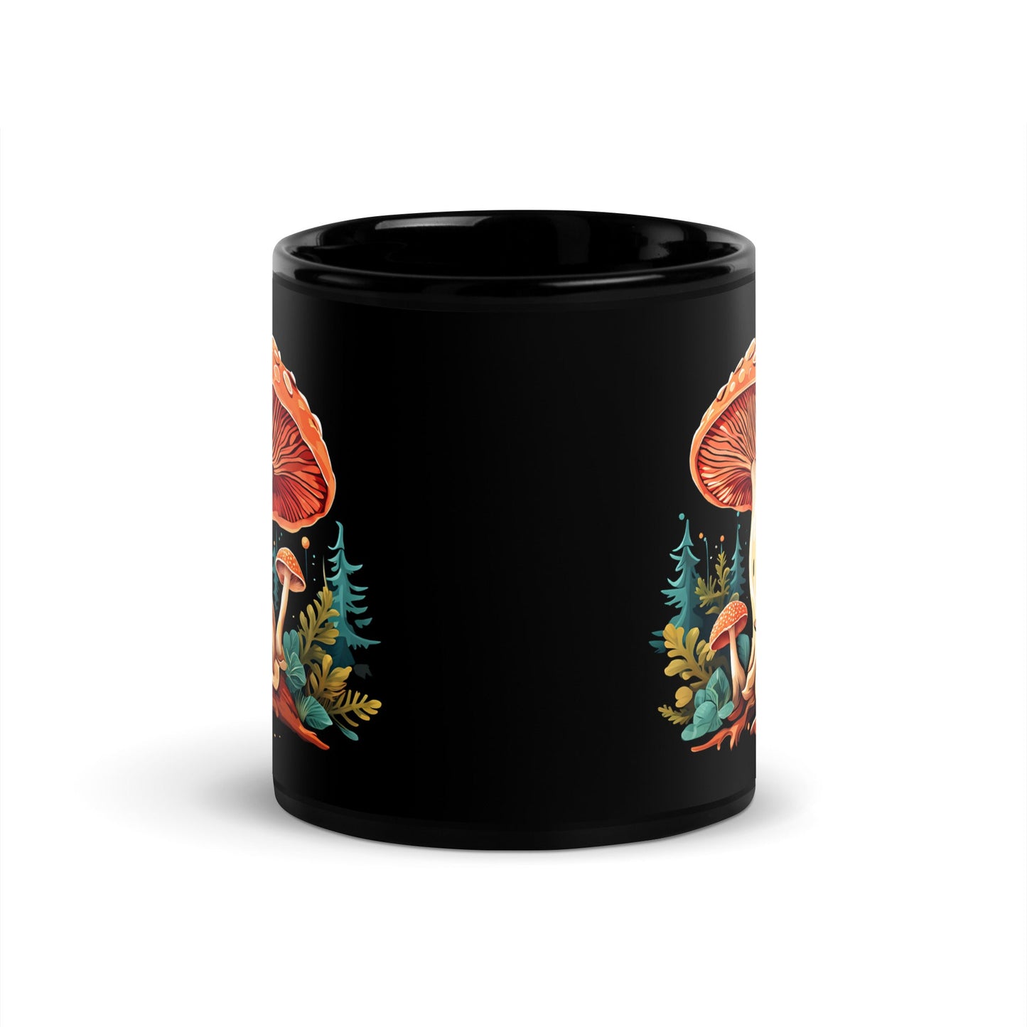 Mushrooms In The Forest Black Glossy Mug (11 oz) - Mugs - Discovery Co.