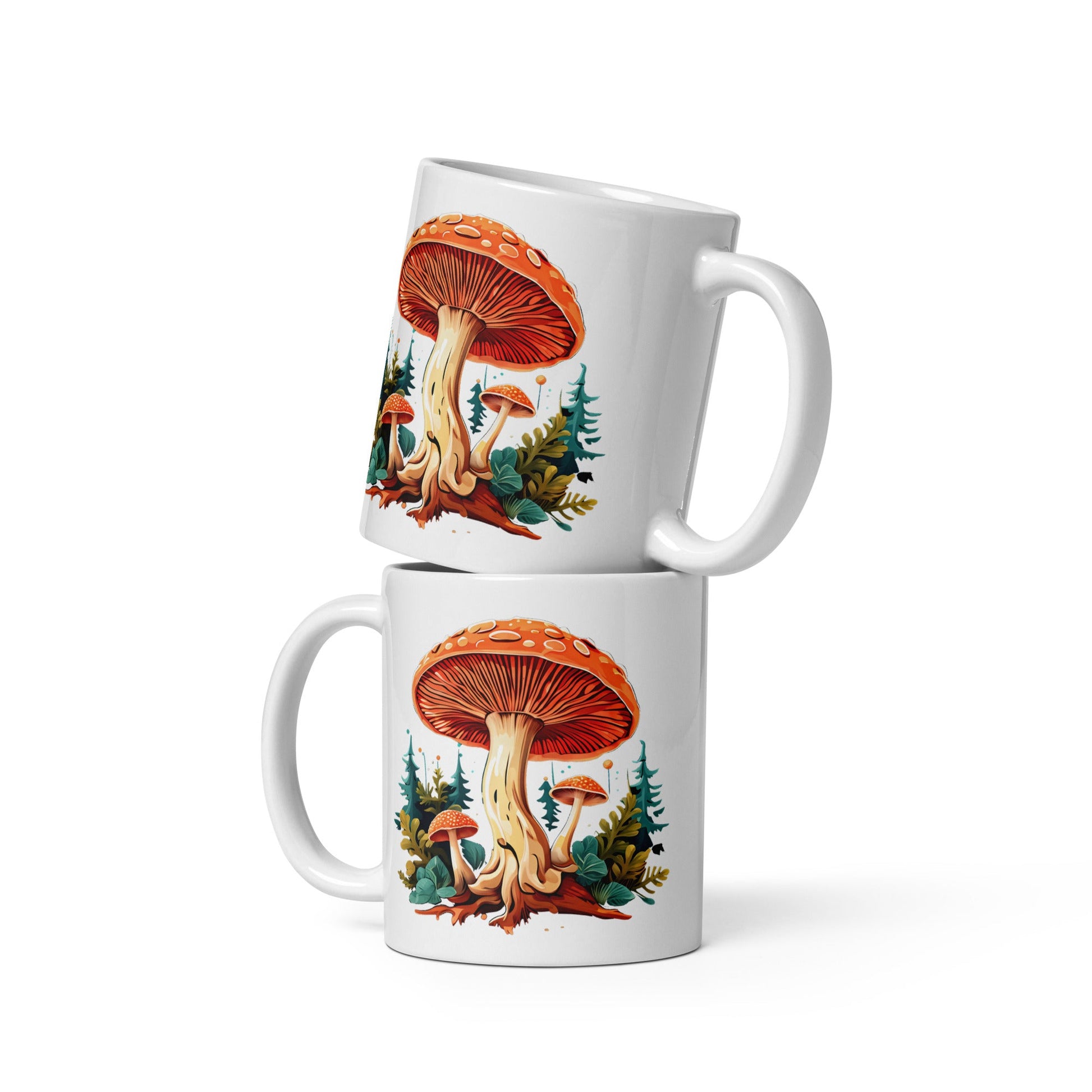 Mushrooms In The Forest White Glossy Mug (11 oz, 15 oz, and 20 oz) - Mugs - Discovery Co.