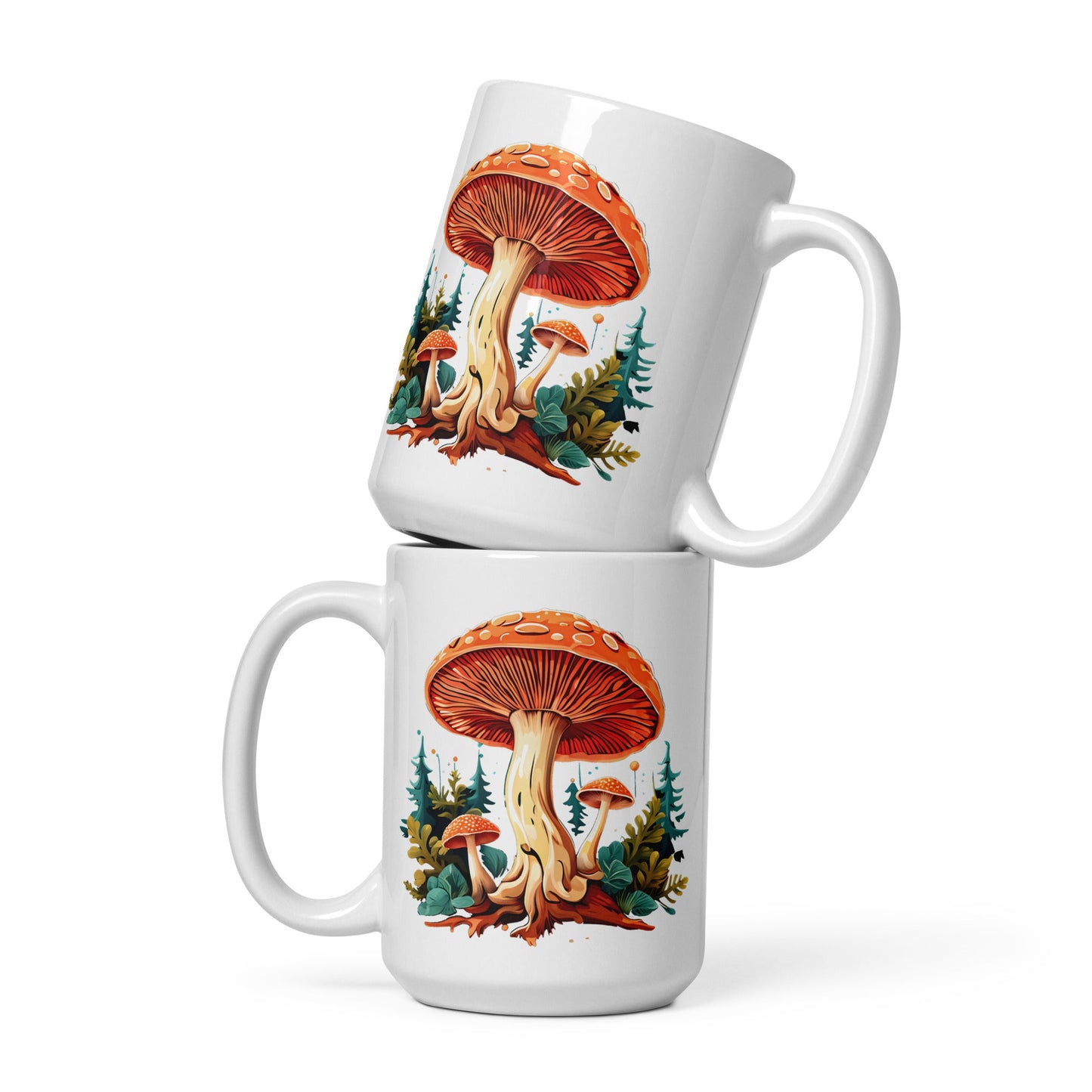 Mushrooms In The Forest White Glossy Mug (11 oz, 15 oz, and 20 oz) - Mugs - Discovery Co.